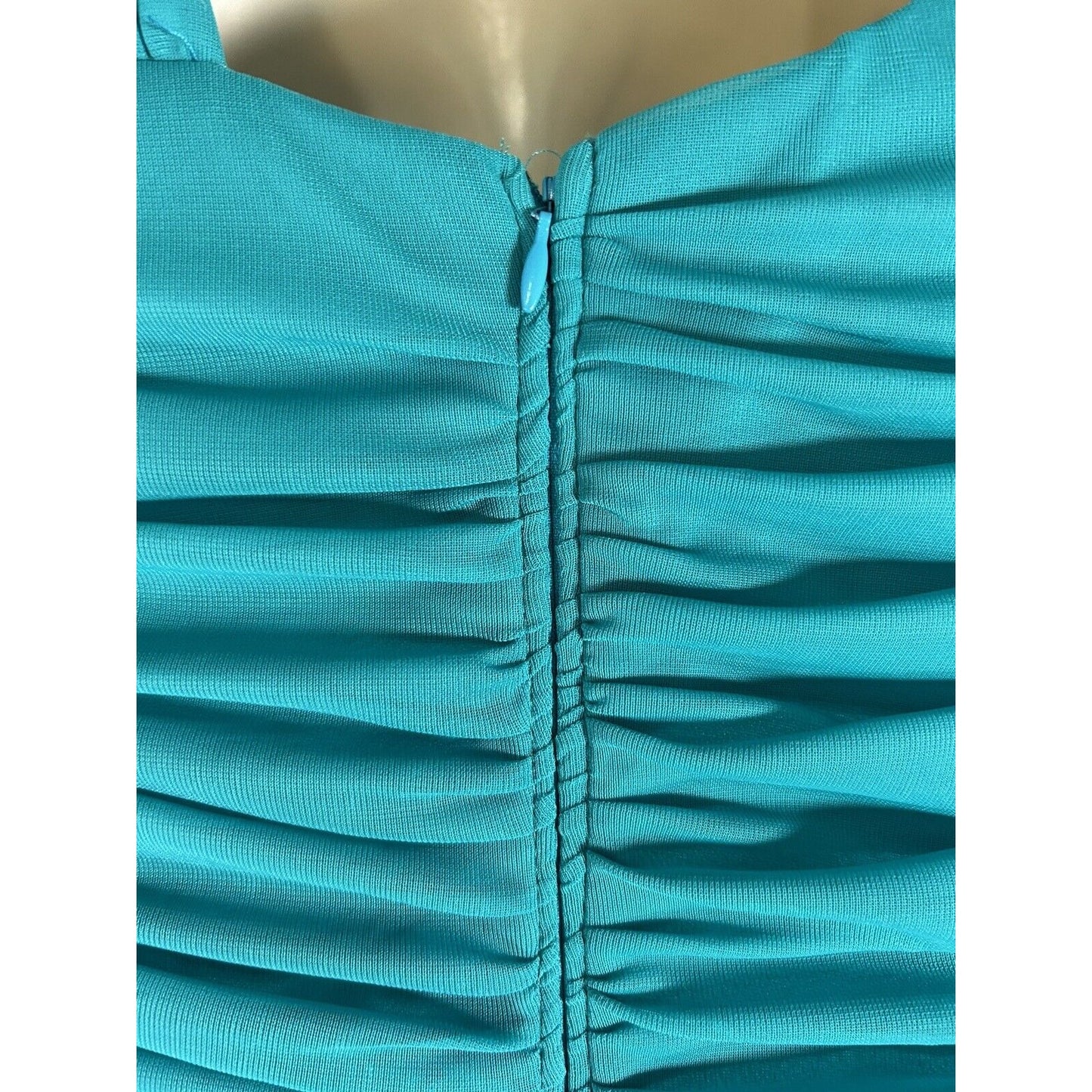 Fiesta Teal Sleeveless Ruched Bodycon Mermaid Dress Ruffles Rhinestone Women’s S