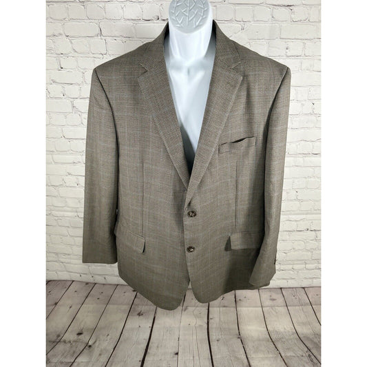 Jos A Bank Houndstooth Brown Blue Executive Traditional Fit Mens Wool Blazer 46R