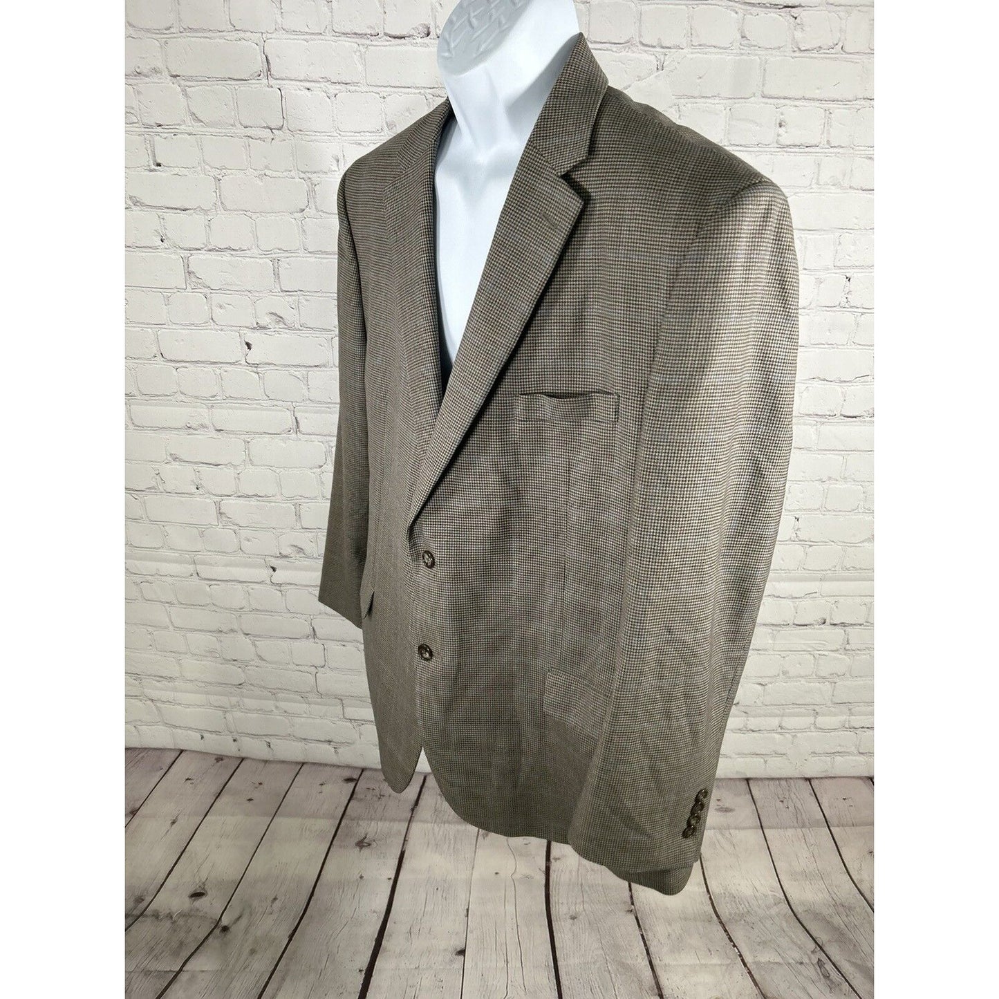 Jos A Bank Houndstooth Brown Blue Executive Traditional Fit Mens Wool Blazer 46R