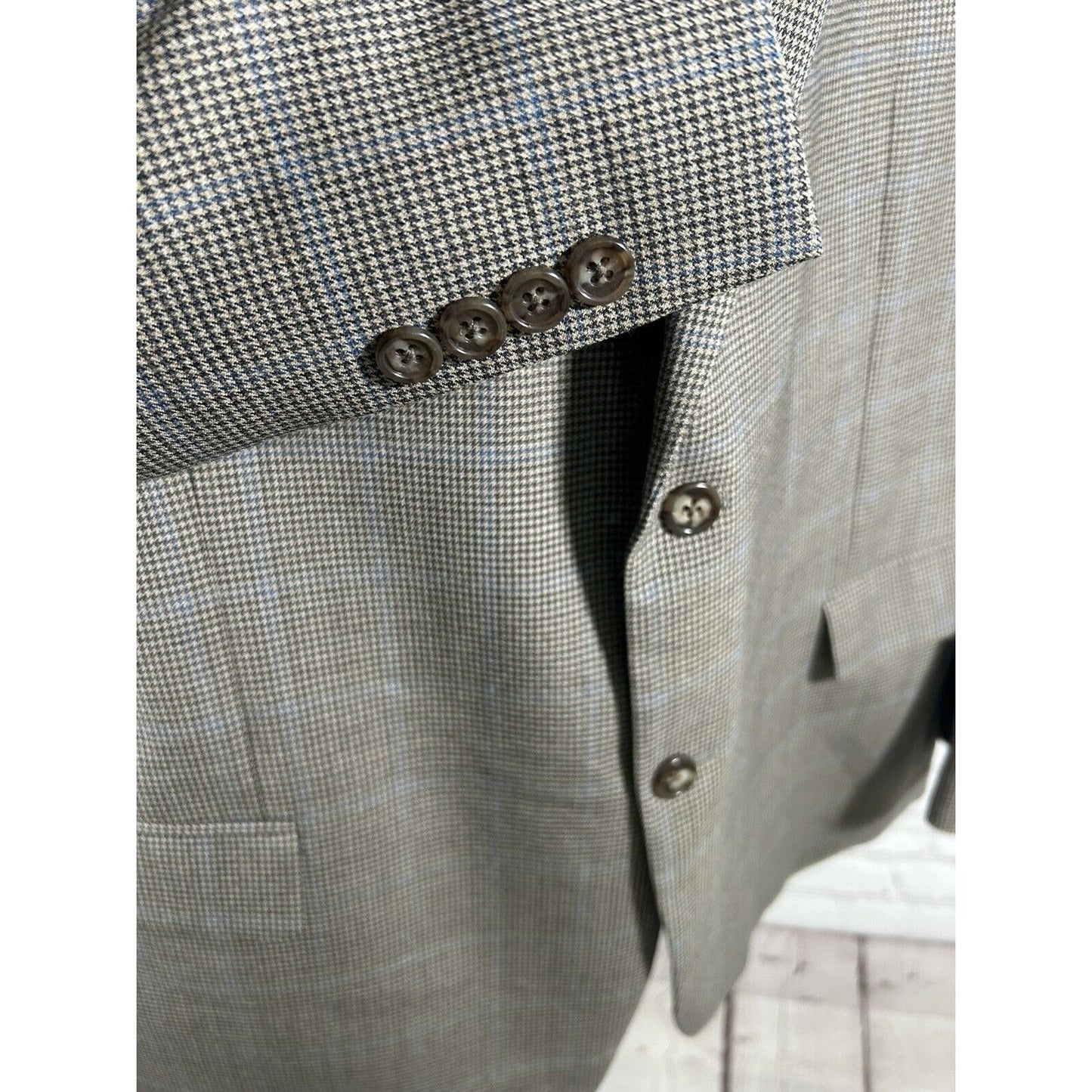 Jos A Bank Houndstooth Brown Blue Executive Traditional Fit Mens Wool Blazer 46R