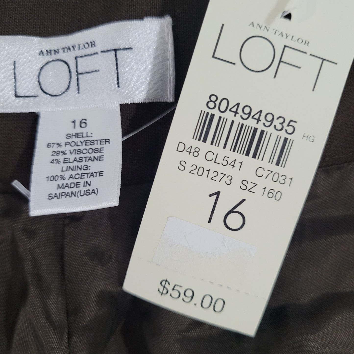 NWT Loft Ann Taylor Brown High Rise Lined Stretch Bermuda Shorts US 16 (36x11.5)