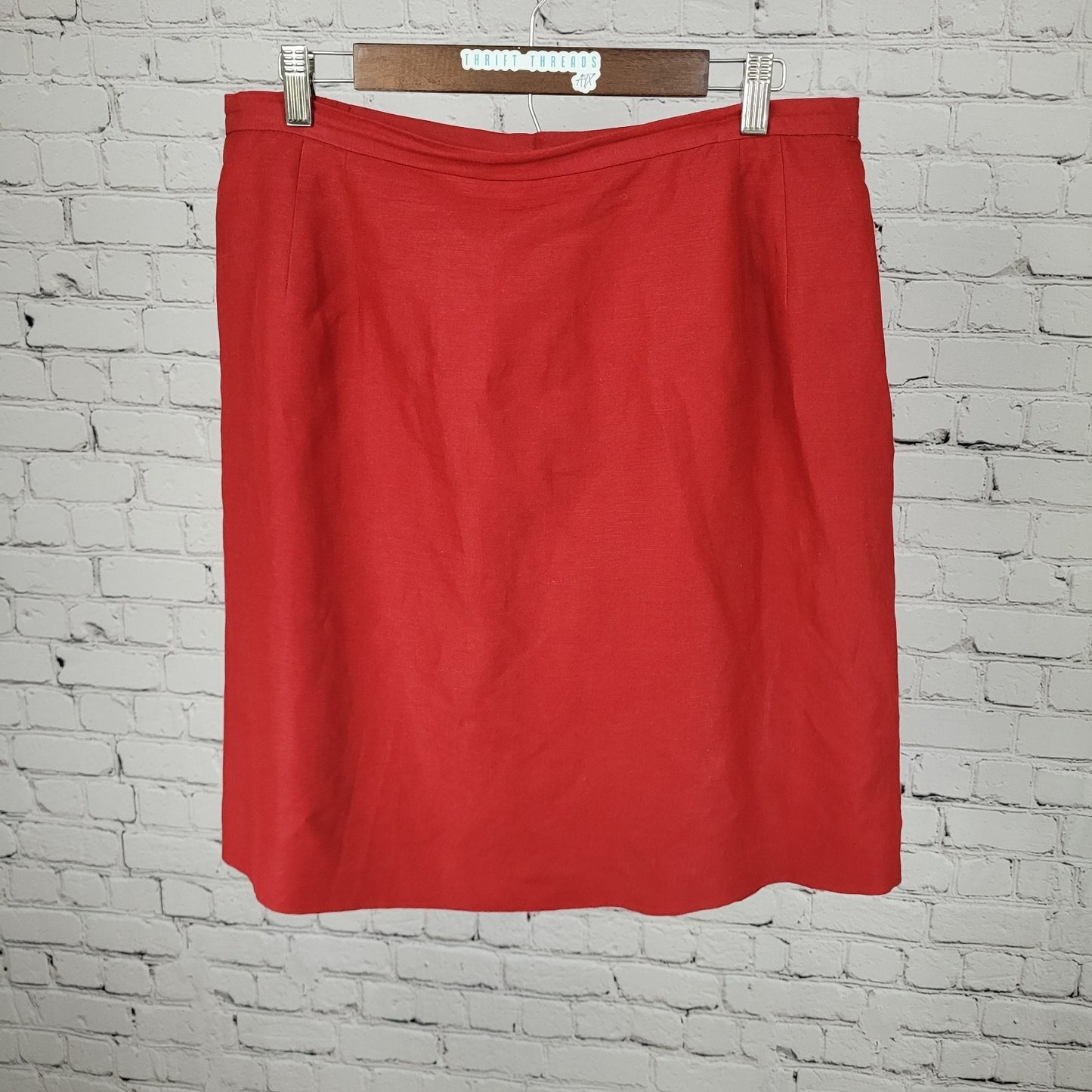 Amanda Smith Red Linen Blend Back Slit Lined Straight Skirt Size 18W (33x21.5)