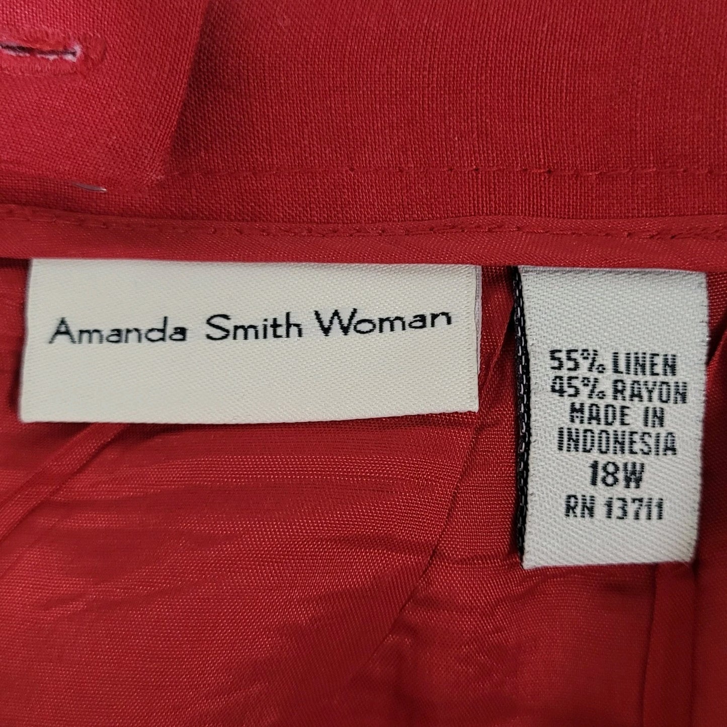 Amanda Smith Red Linen Blend Back Slit Lined Straight Skirt Size 18W (33x21.5)