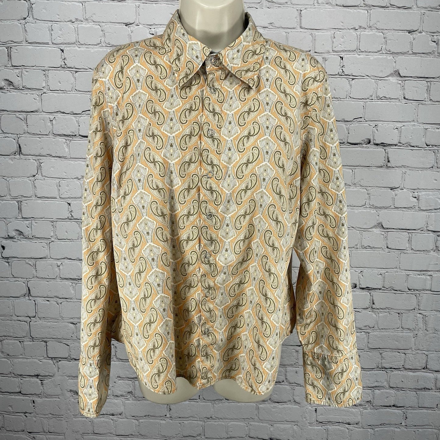Tommy Hilfiger Jeans Orange Paisley Cotton Lightweight Snap Long Sleeve Shirt XL