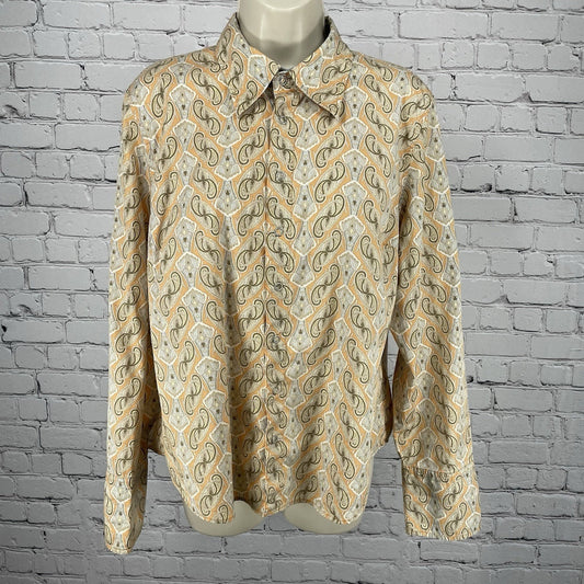 Tommy Hilfiger Jeans Orange Paisley Cotton Lightweight Snap Long Sleeve Shirt XL