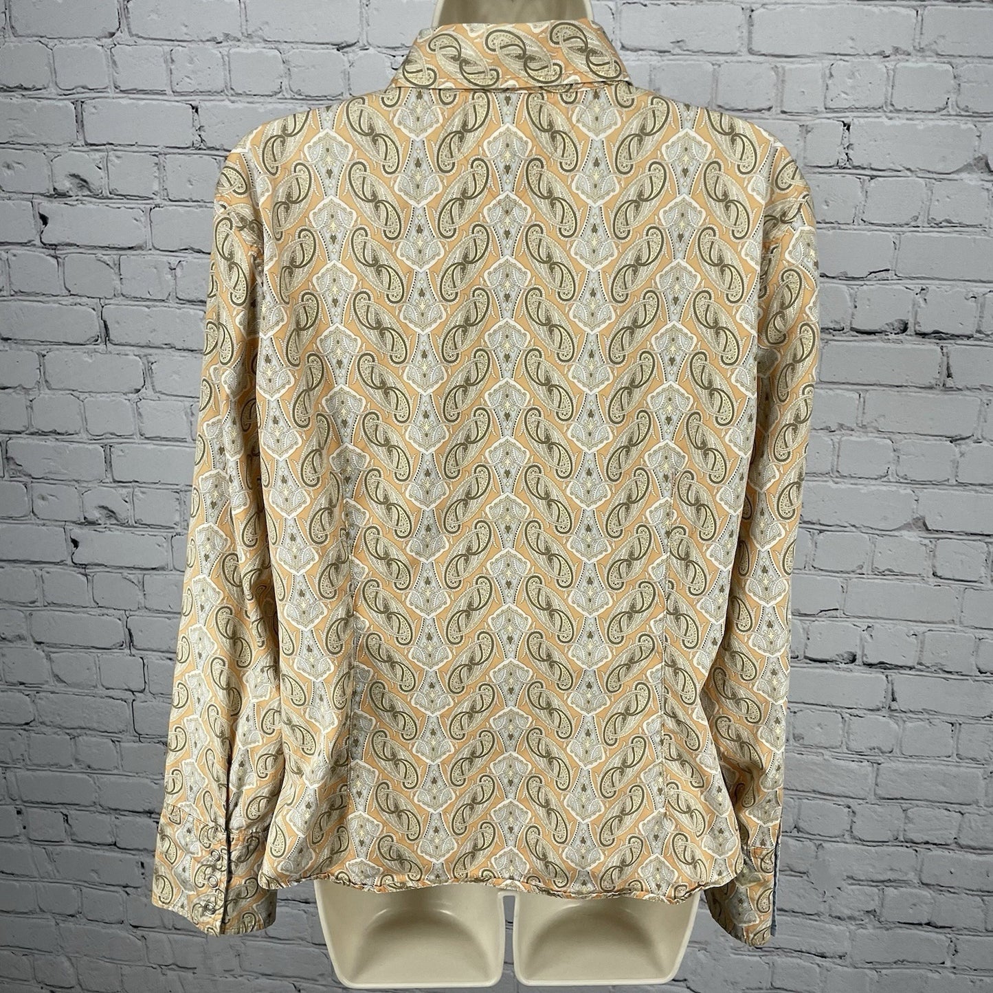 Tommy Hilfiger Jeans Orange Paisley Cotton Lightweight Snap Long Sleeve Shirt XL