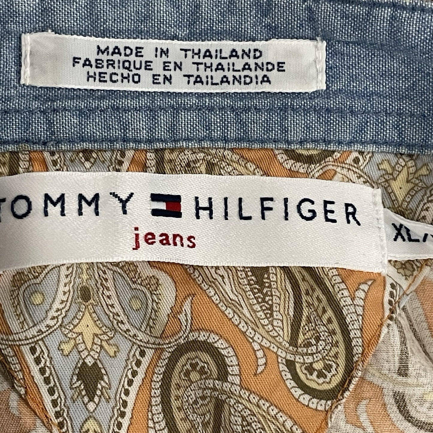 Tommy Hilfiger Jeans Orange Paisley Cotton Lightweight Snap Long Sleeve Shirt XL