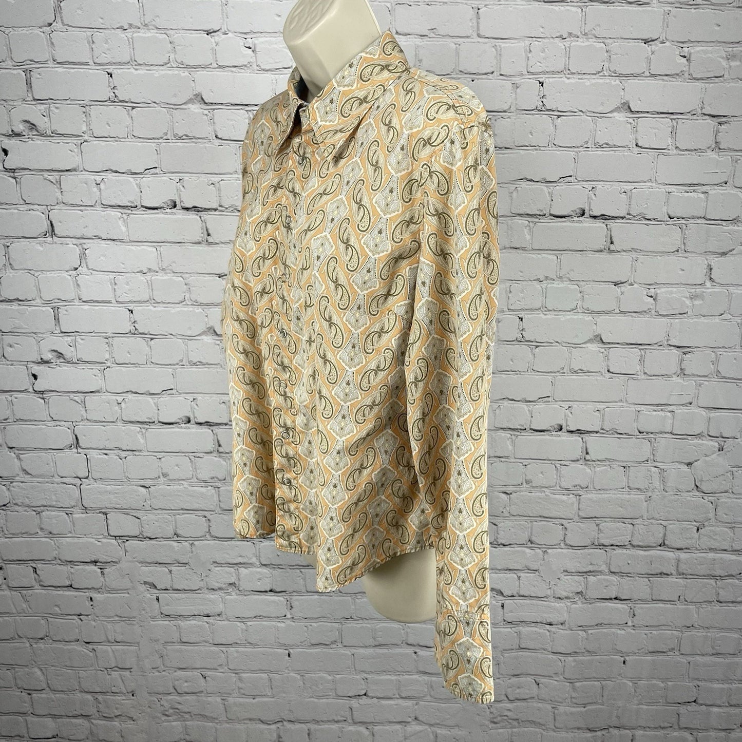 Tommy Hilfiger Jeans Orange Paisley Cotton Lightweight Snap Long Sleeve Shirt XL