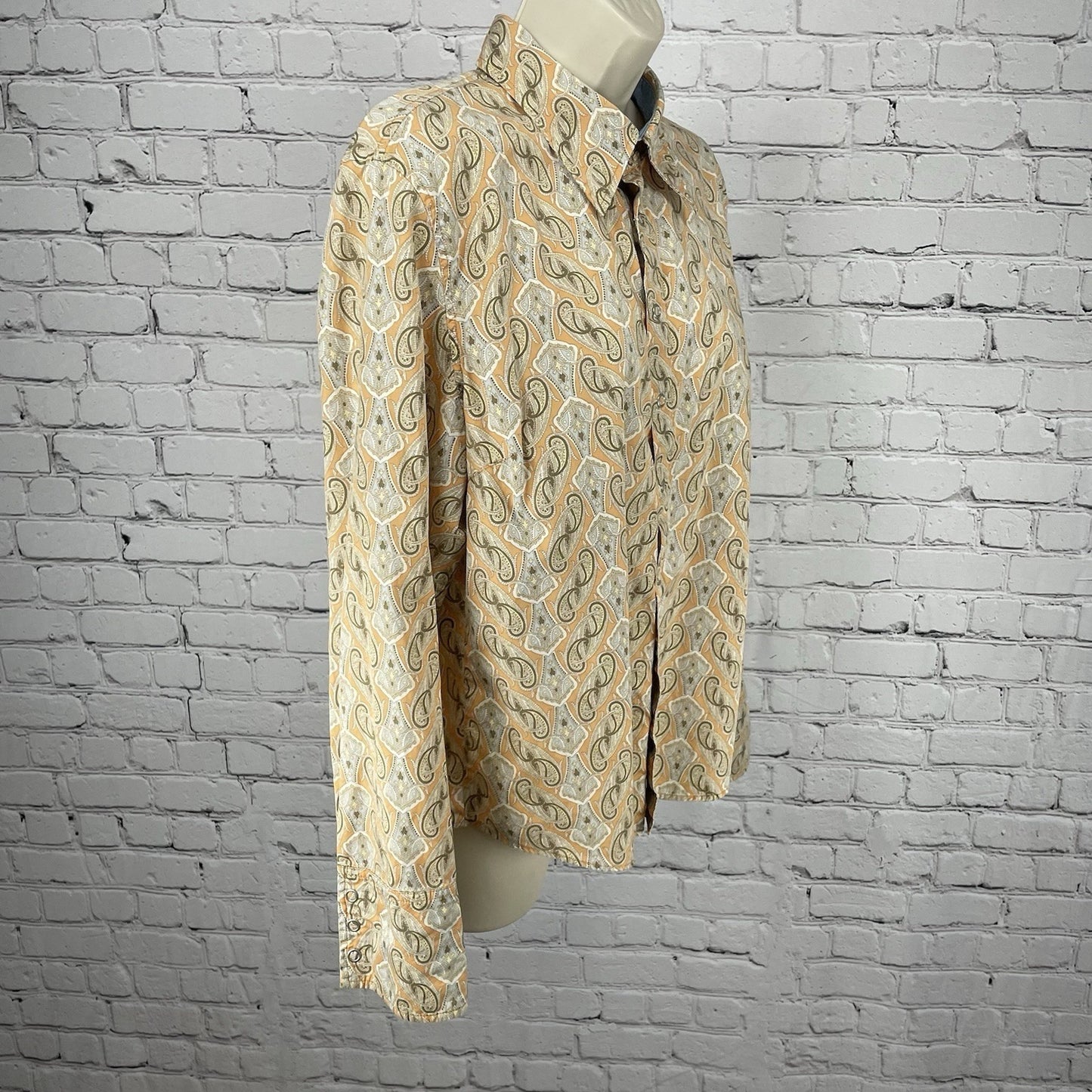 Tommy Hilfiger Jeans Orange Paisley Cotton Lightweight Snap Long Sleeve Shirt XL