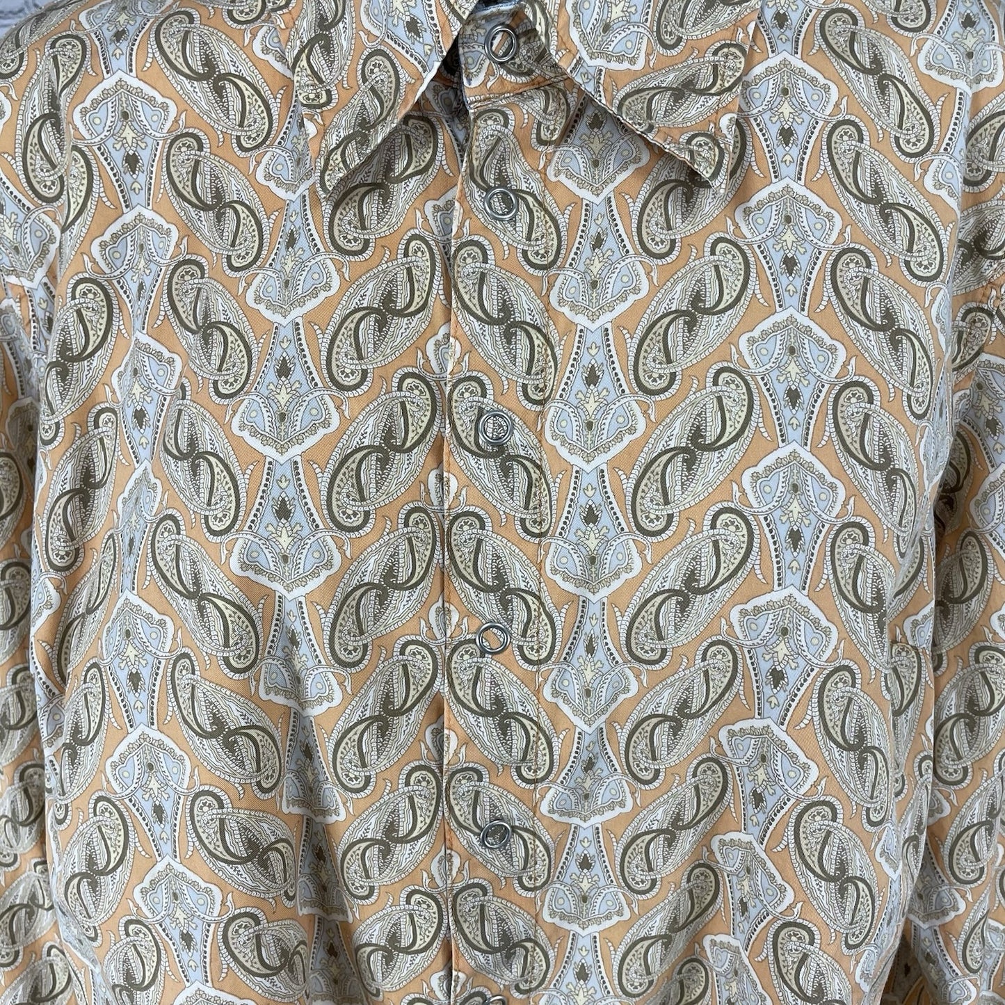 Tommy Hilfiger Jeans Orange Paisley Cotton Lightweight Snap Long Sleeve Shirt XL