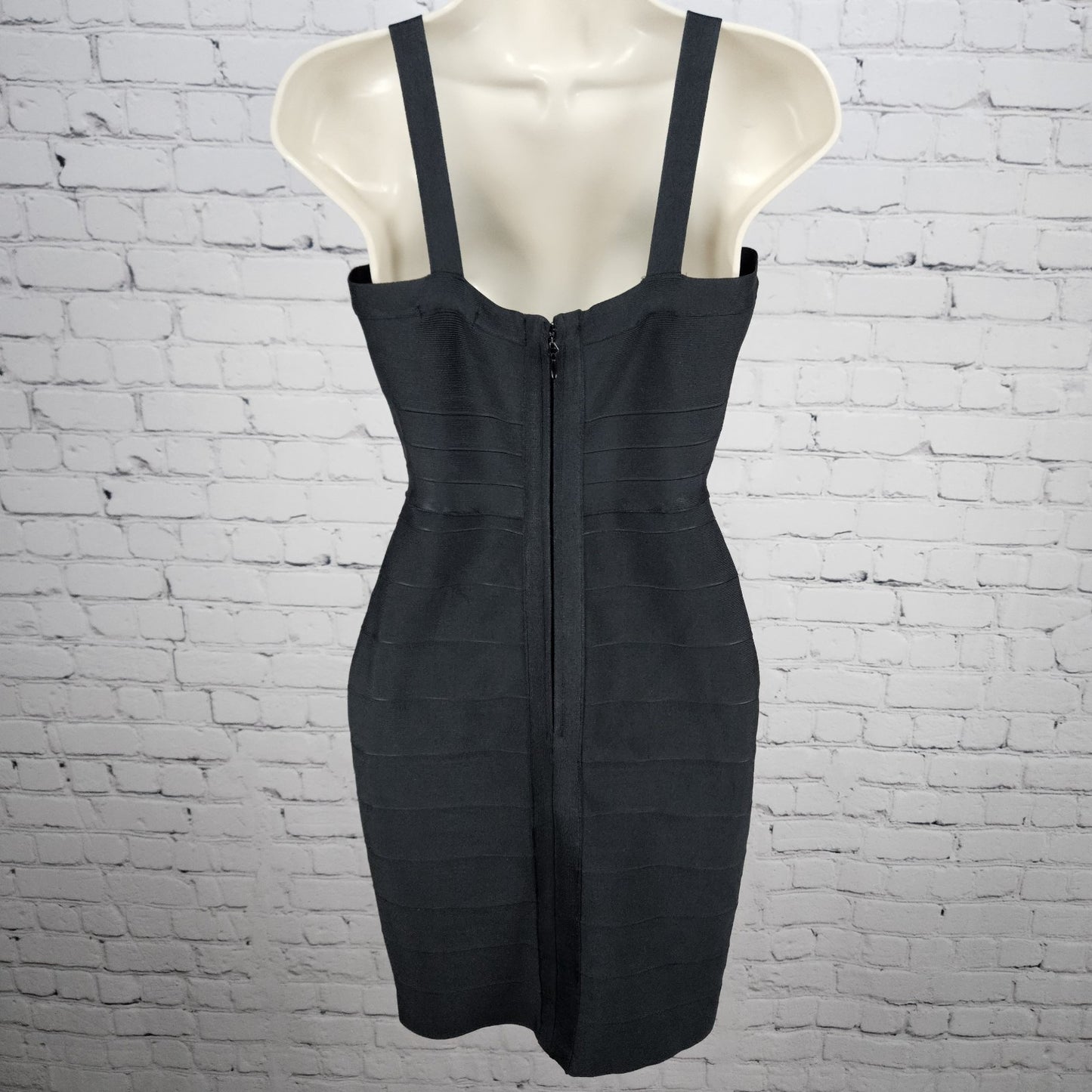 Aqua Black Strappy V Neck Back Zip Stretch Bodycon Short Dress Large L