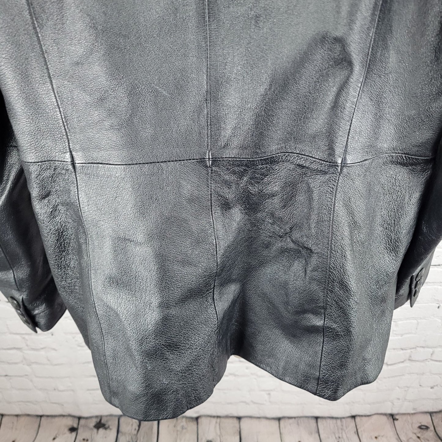 East 5th Black Genuine Leather Buttoned Lined Collared Pockets Jacket Size Large