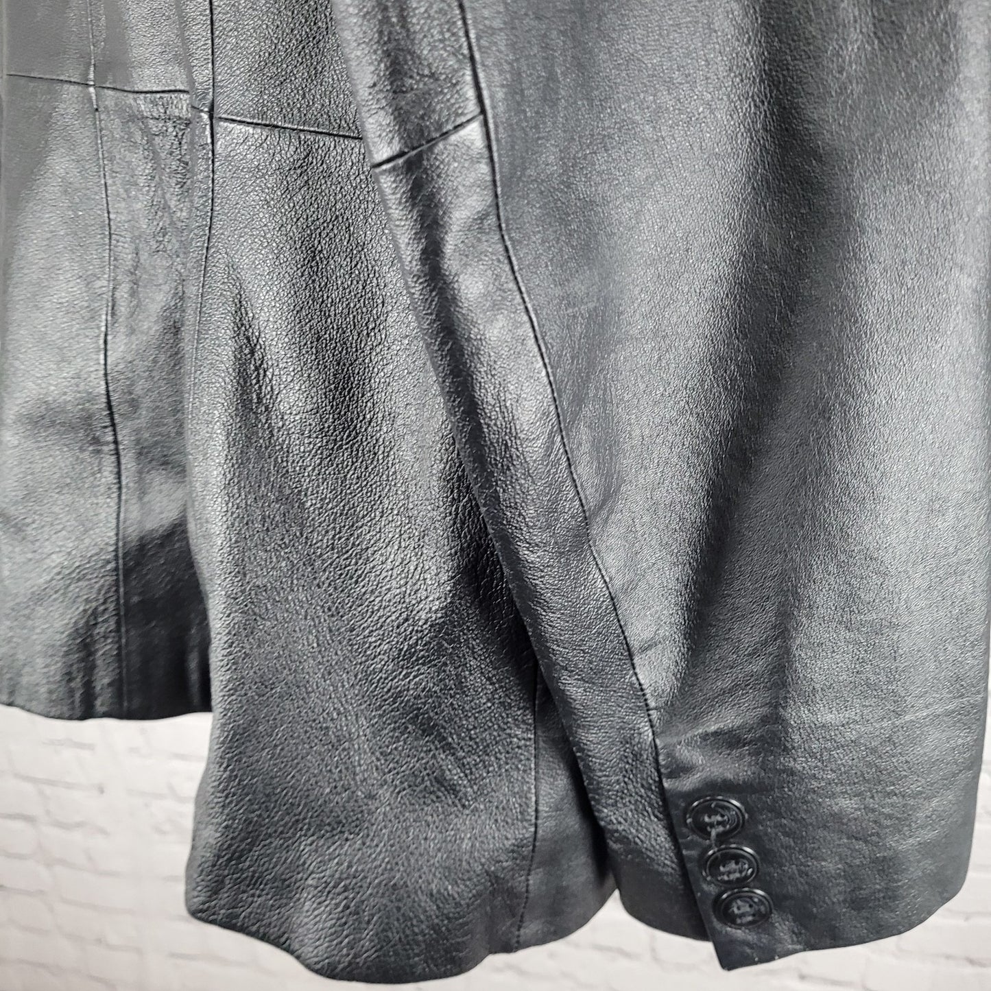 East 5th Black Genuine Leather Buttoned Lined Collared Pockets Jacket Size Large