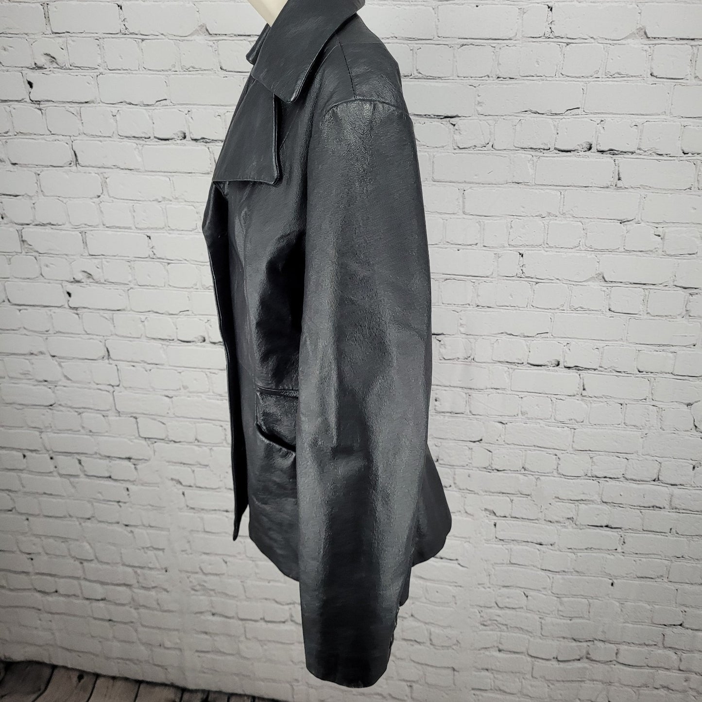 East 5th Black Genuine Leather Buttoned Lined Collared Pockets Jacket Size Large