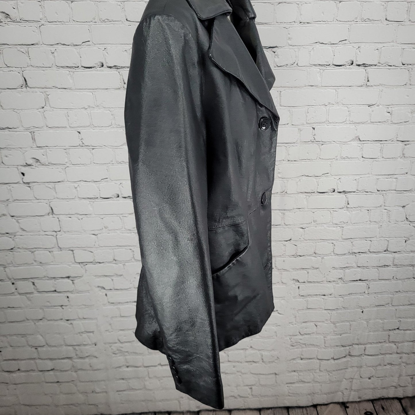 East 5th Black Genuine Leather Buttoned Lined Collared Pockets Jacket Size Large