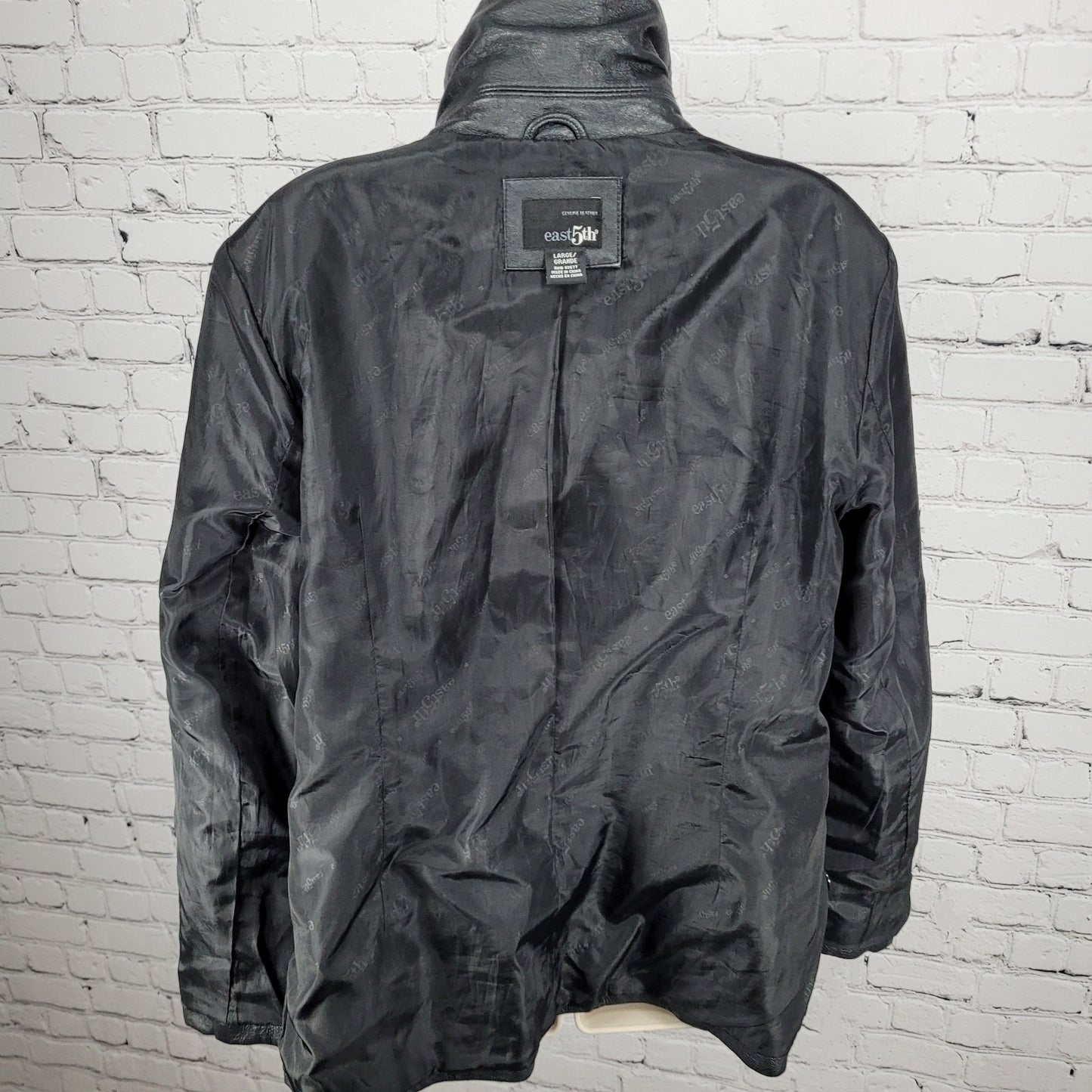 East 5th Black Genuine Leather Buttoned Lined Collared Pockets Jacket Size Large
