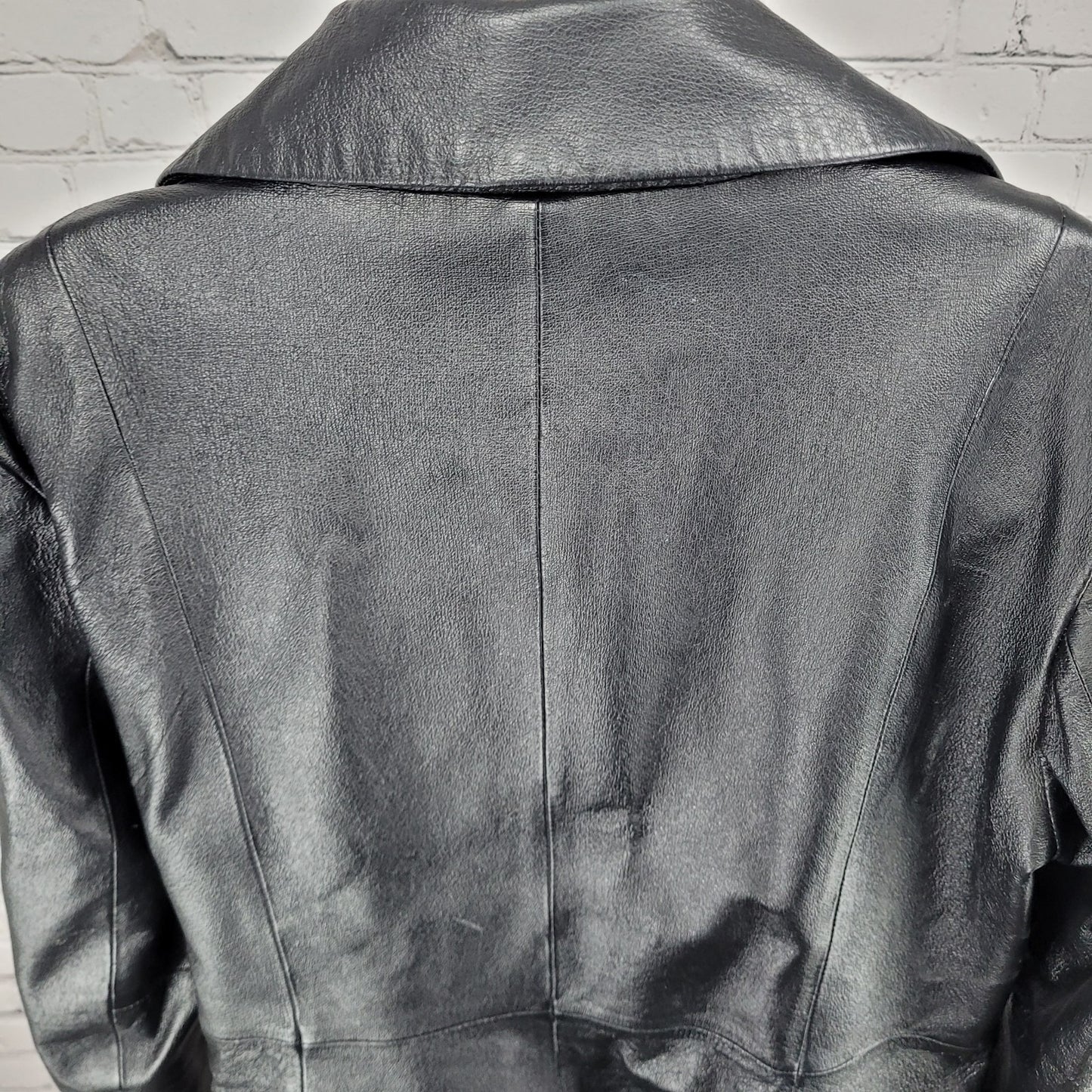 East 5th Black Genuine Leather Buttoned Lined Collared Pockets Jacket Size Large