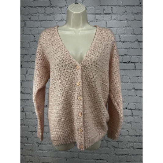Ship N Shore Pink 6 Button V Neck Open Knit Mohair Blend Sweater Cardigan Size M