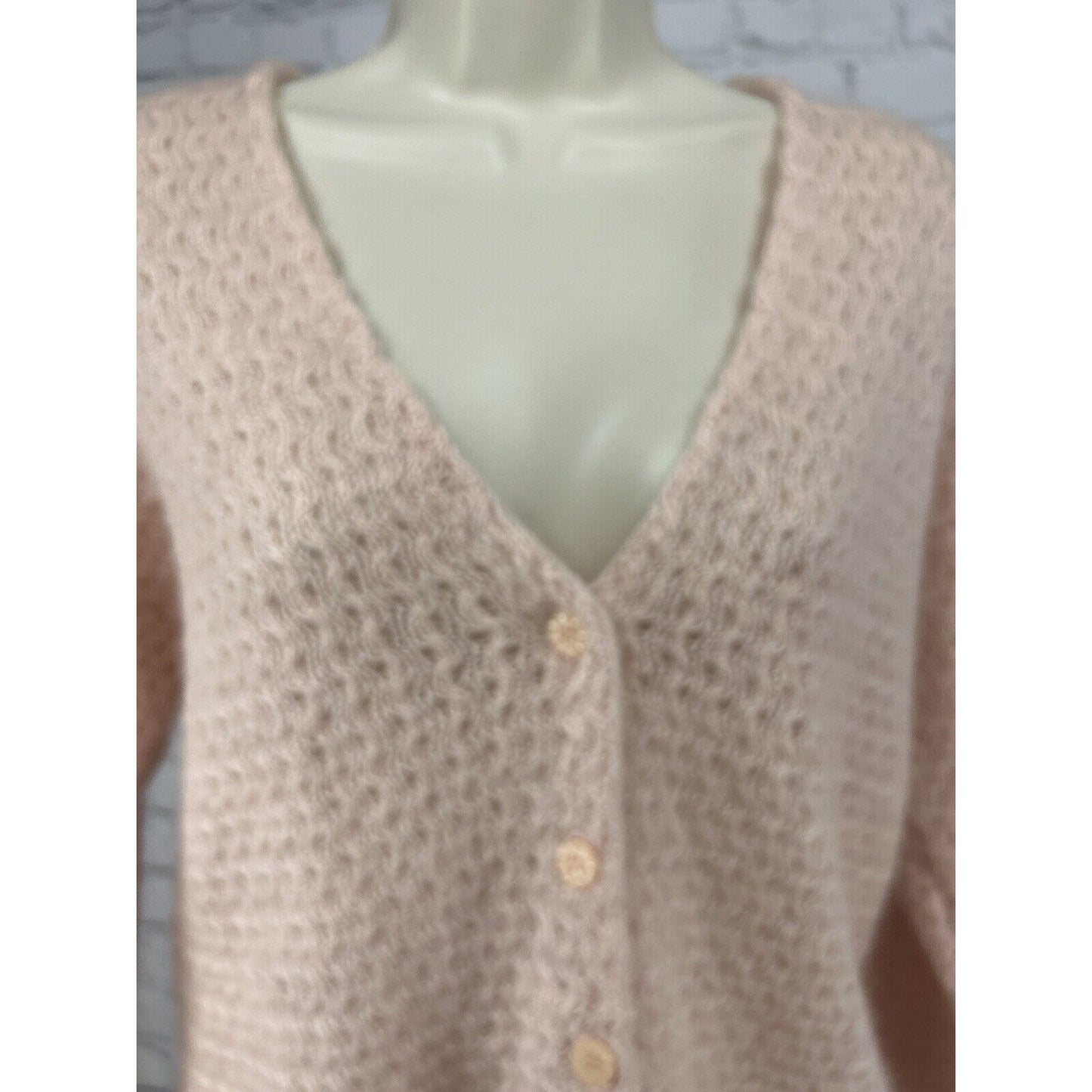 Ship N Shore Pink 6 Button V Neck Open Knit Mohair Blend Sweater Cardigan Size M