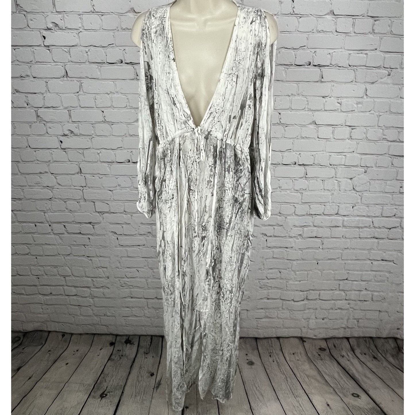 NWD Tina Jo Anthropologie Grey Cold Shoulder Tie Waist Light Maxi Dress USA XS