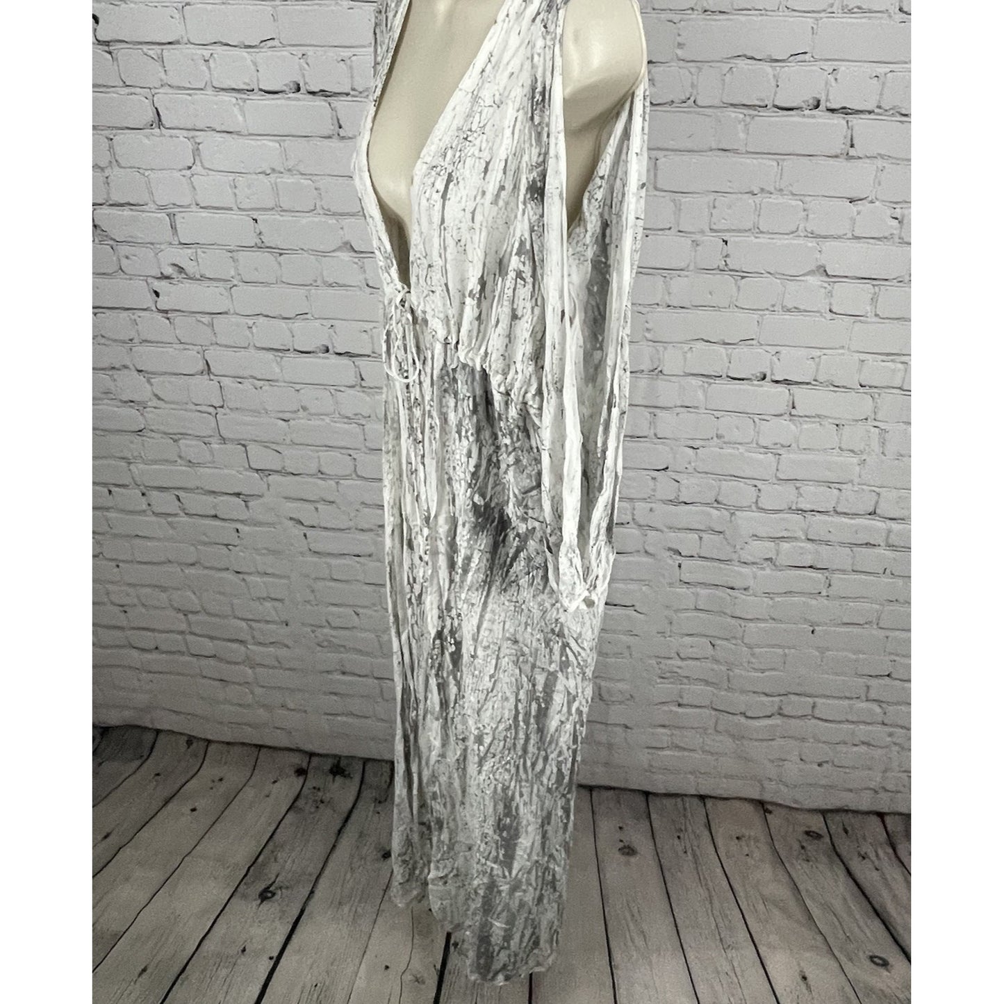 NWD Tina Jo Anthropologie Grey Cold Shoulder Tie Waist Light Maxi Dress USA XS