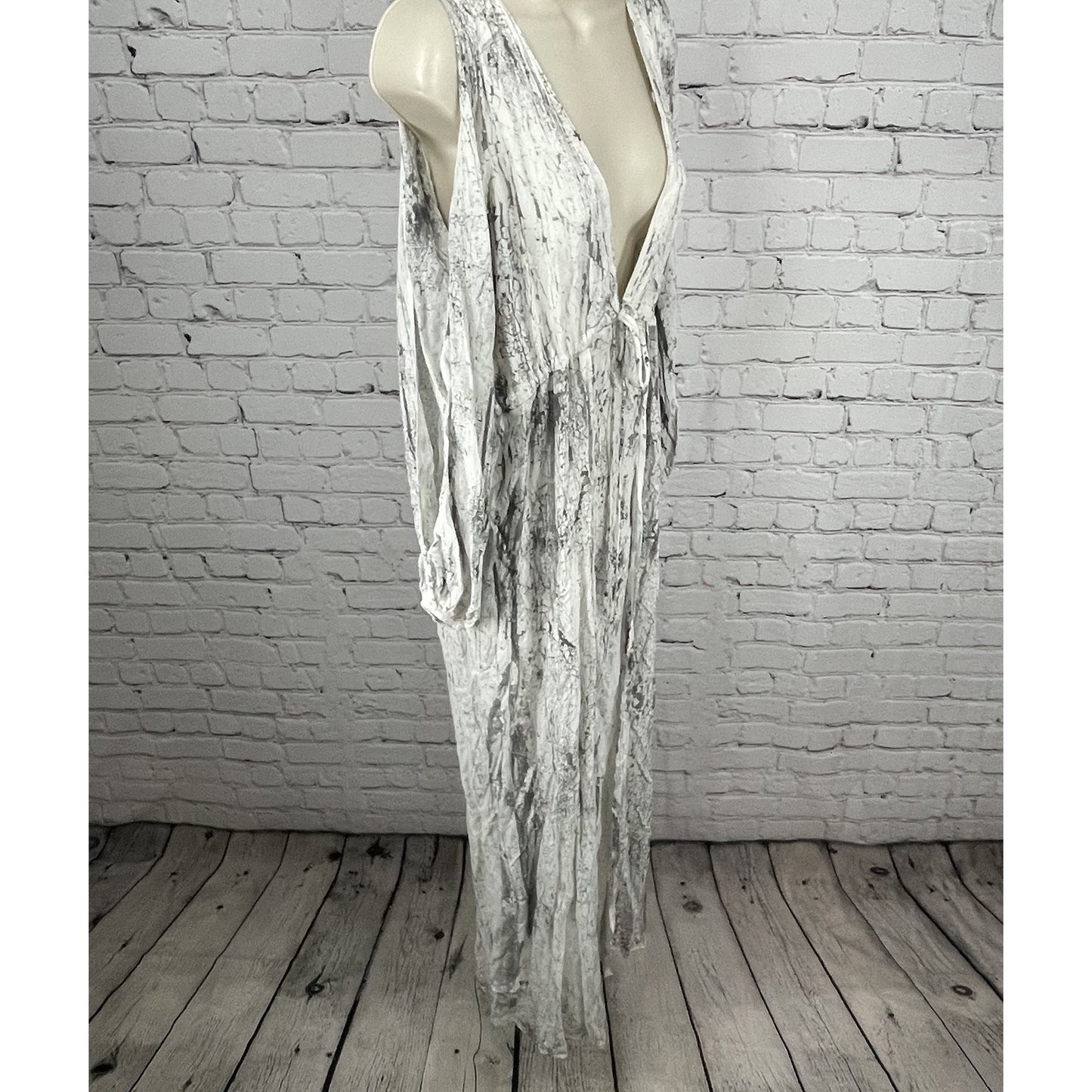 NWD Tina Jo Anthropologie Grey Cold Shoulder Tie Waist Light Maxi Dress USA XS