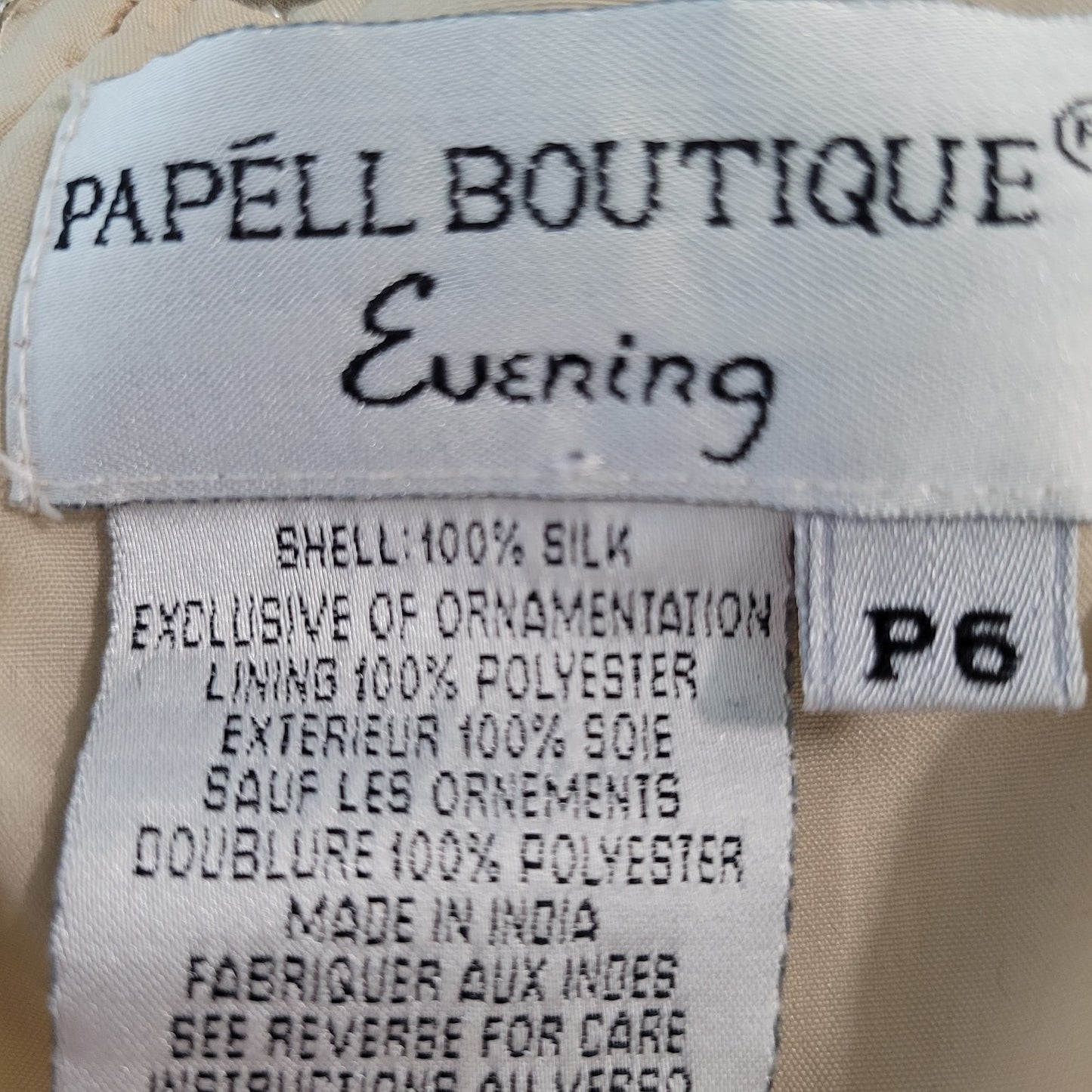 Papell Boutique Evening Beige 100% Silk Beaded Embroidered Top Size P6