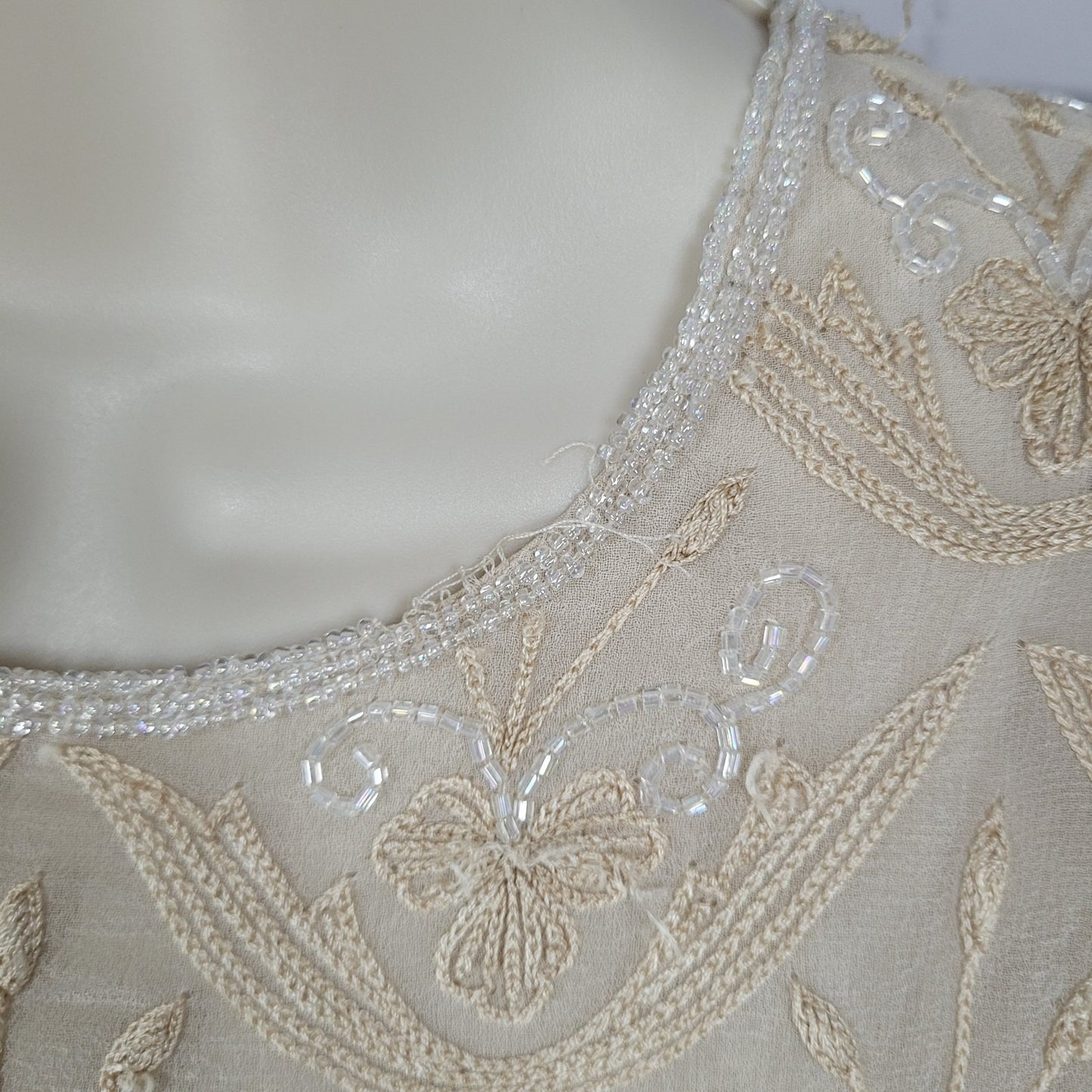 Papell Boutique Evening Beige 100% Silk Beaded Embroidered Top Size P6