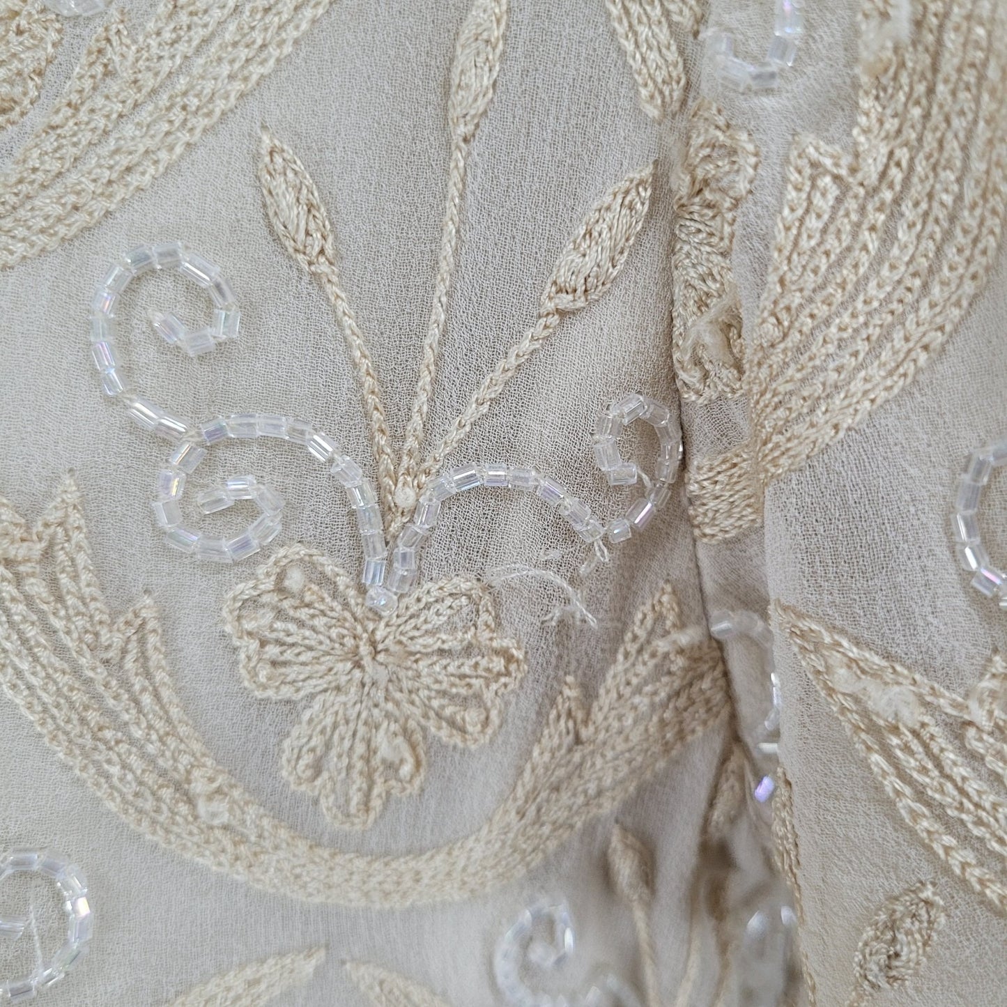 Papell Boutique Evening Beige 100% Silk Beaded Embroidered Top Size P6