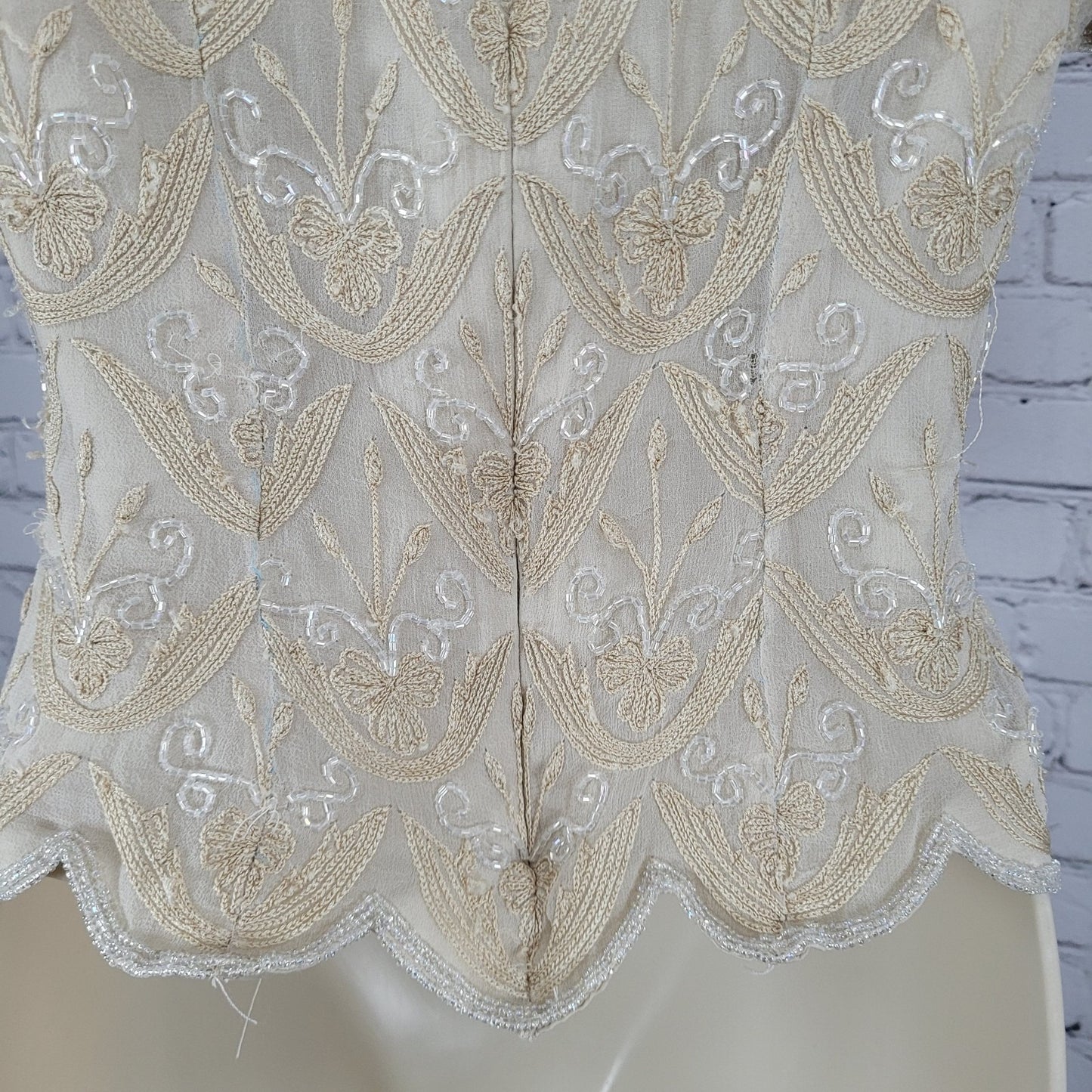Papell Boutique Evening Beige 100% Silk Beaded Embroidered Top Size P6