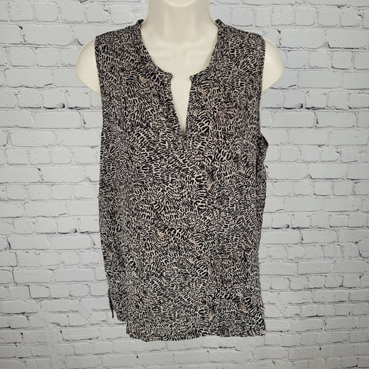 L'Agence Black Print 100% Silk Lightweight Sleeveless Blouse Top Size 2
