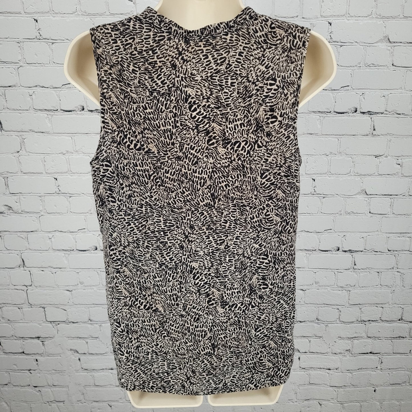 L'Agence Black Print 100% Silk Lightweight Sleeveless Blouse Top Size 2
