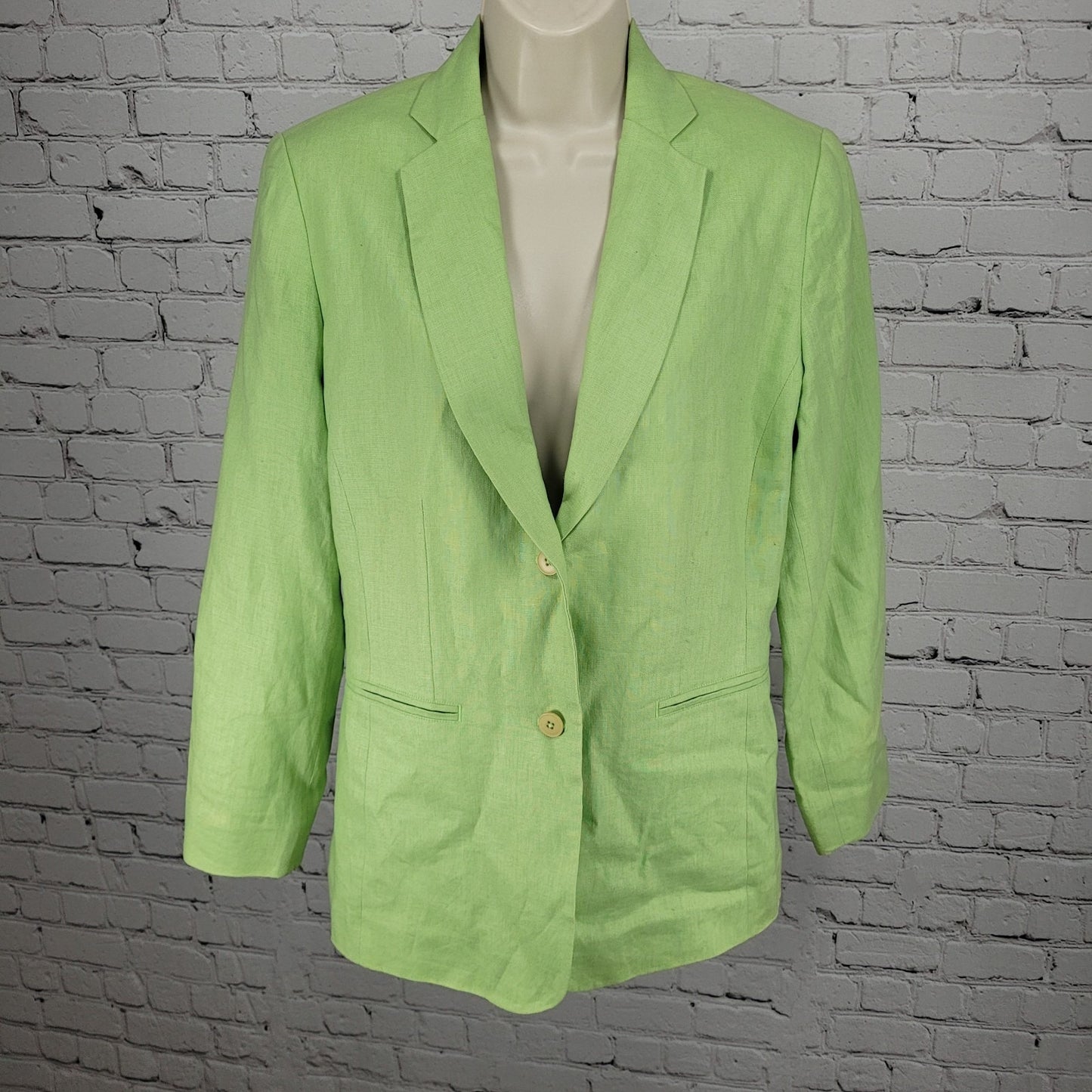 LL Bean Green 100% Linen 2 Button Notch Ventless Lined Blazer Suit Jacket 12R