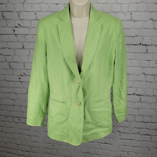 LL Bean Green 100% Linen 2 Button Notch Ventless Lined Blazer Suit Jacket 12R