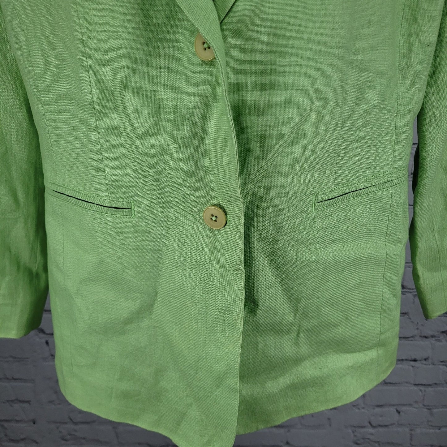 LL Bean Green 100% Linen 2 Button Notch Ventless Lined Blazer Suit Jacket 12R