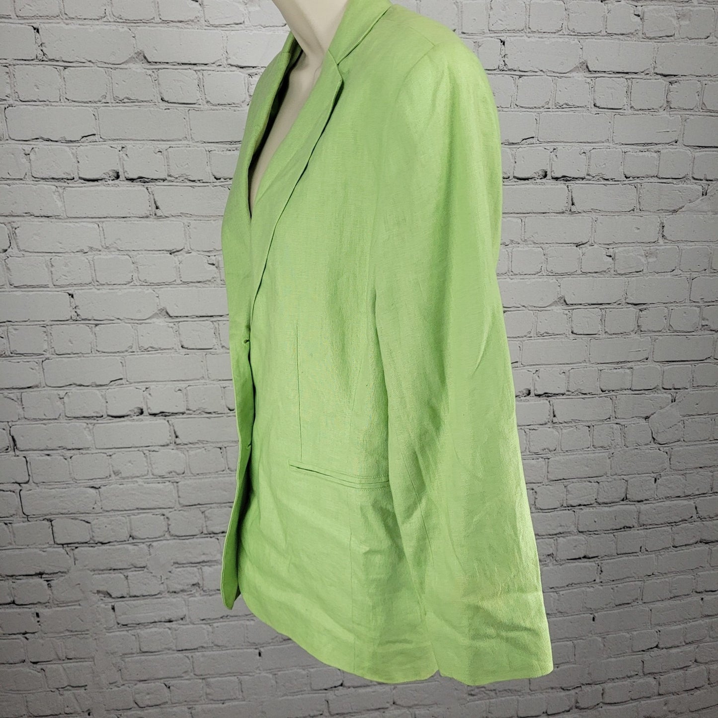 LL Bean Green 100% Linen 2 Button Notch Ventless Lined Blazer Suit Jacket 12R