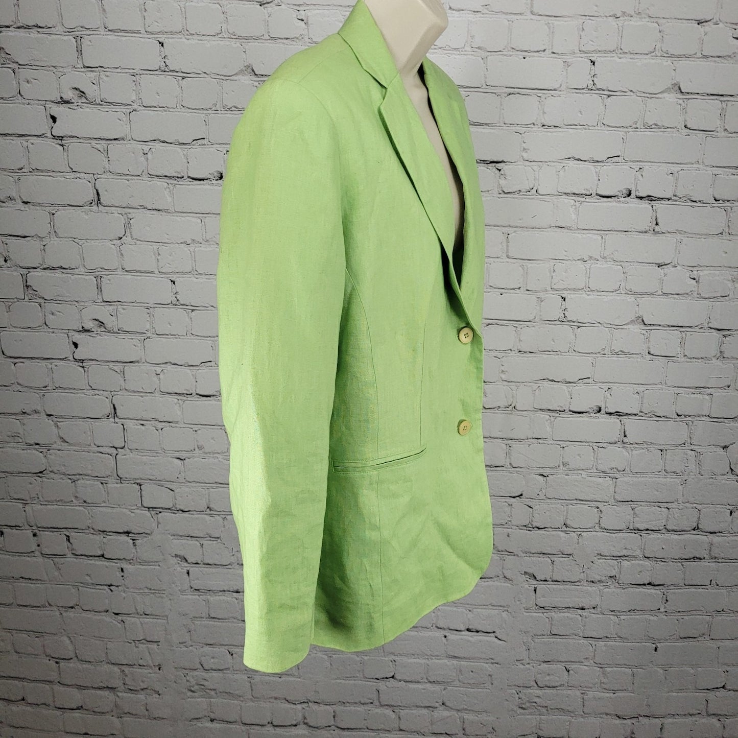 LL Bean Green 100% Linen 2 Button Notch Ventless Lined Blazer Suit Jacket 12R