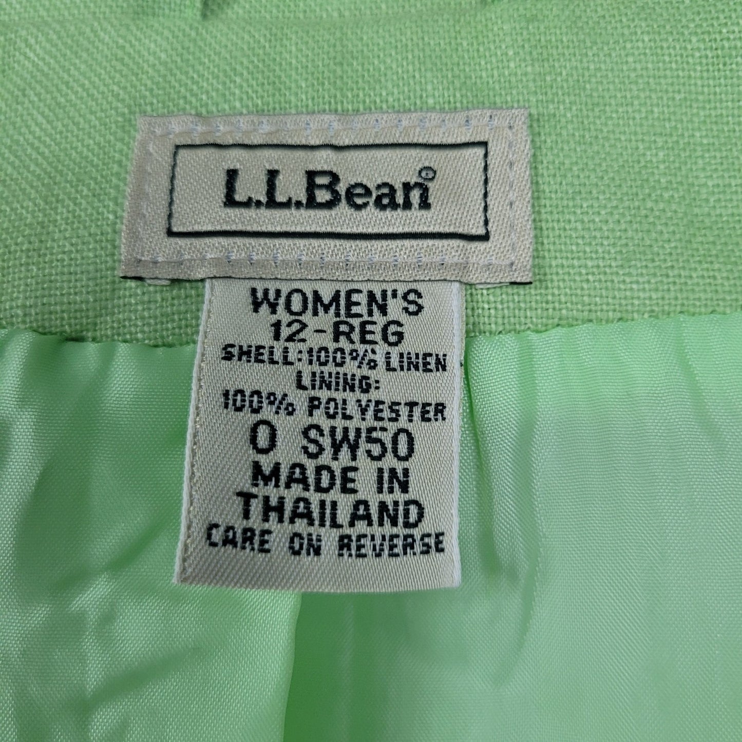 LL Bean Green 100% Linen 2 Button Notch Ventless Lined Blazer Suit Jacket 12R
