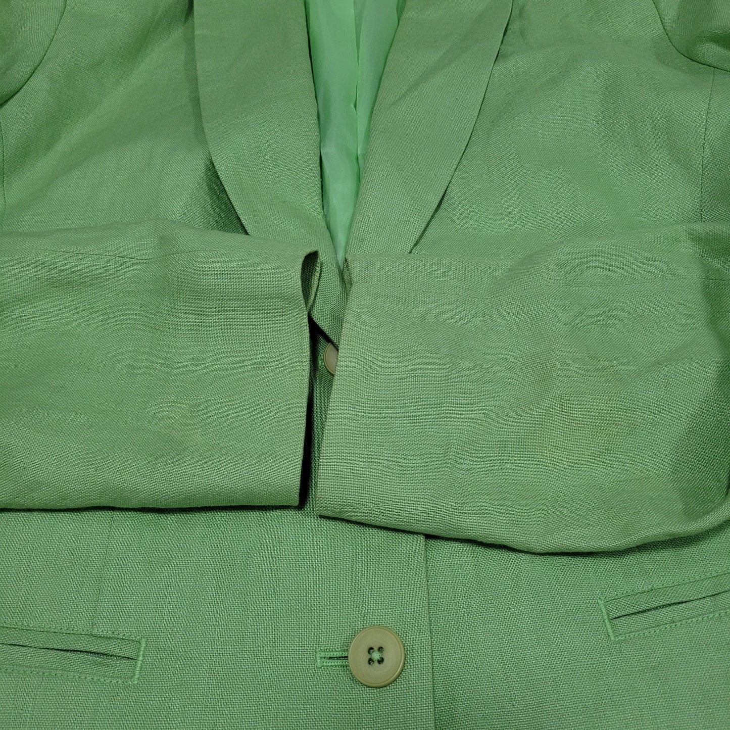 LL Bean Green 100% Linen 2 Button Notch Ventless Lined Blazer Suit Jacket 12R