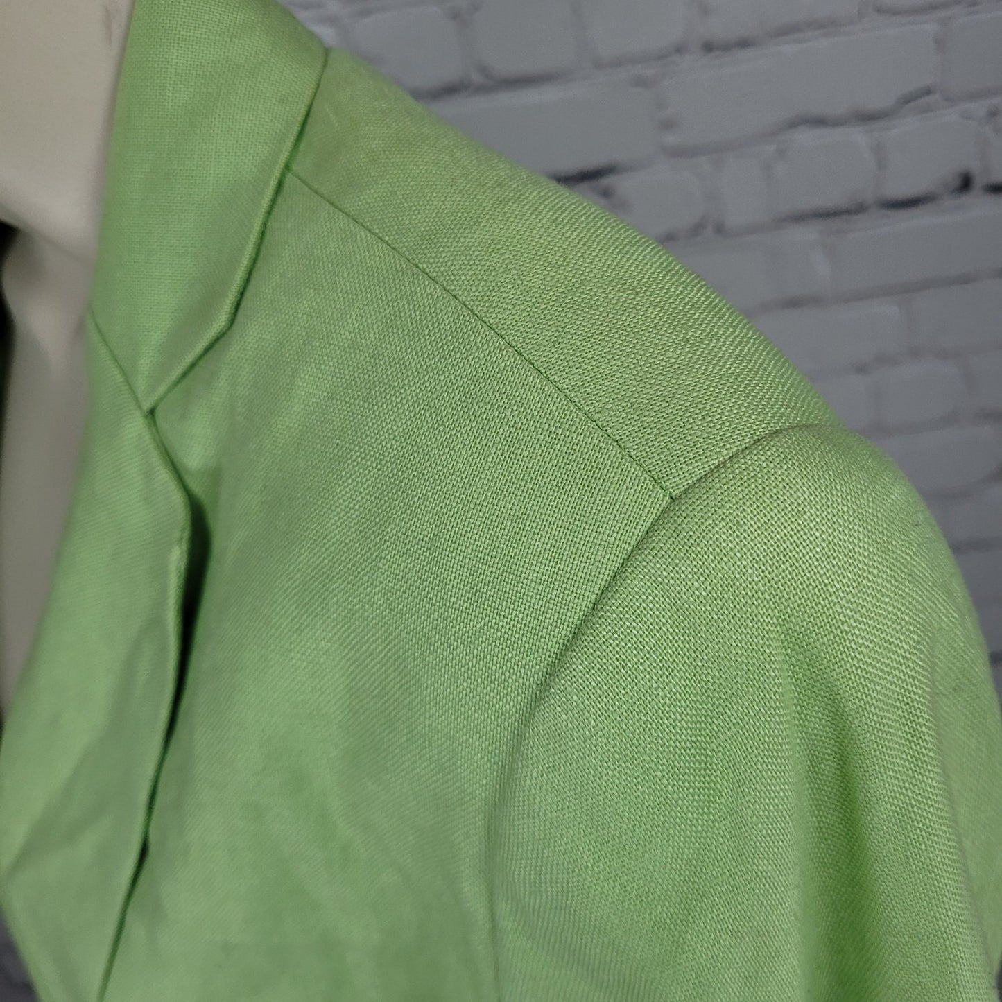 LL Bean Green 100% Linen 2 Button Notch Ventless Lined Blazer Suit Jacket 12R