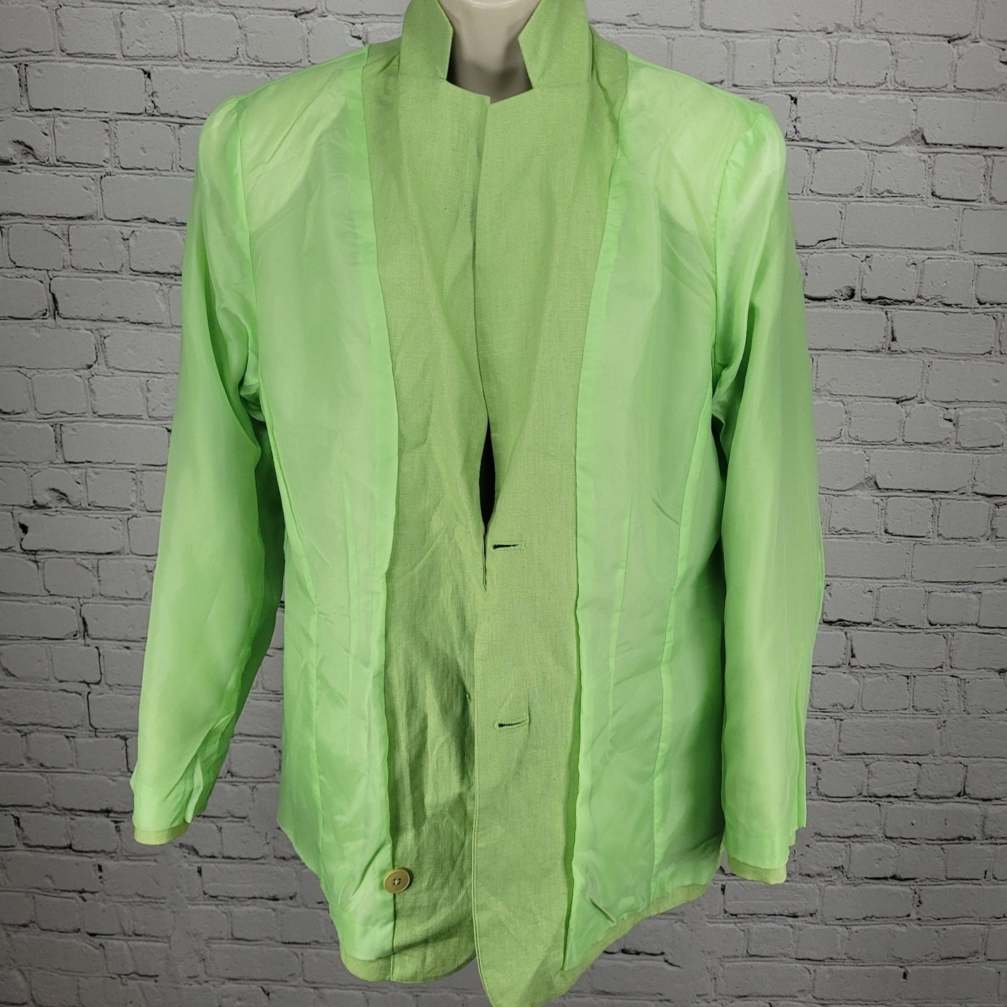 LL Bean Green 100% Linen 2 Button Notch Ventless Lined Blazer Suit Jacket 12R