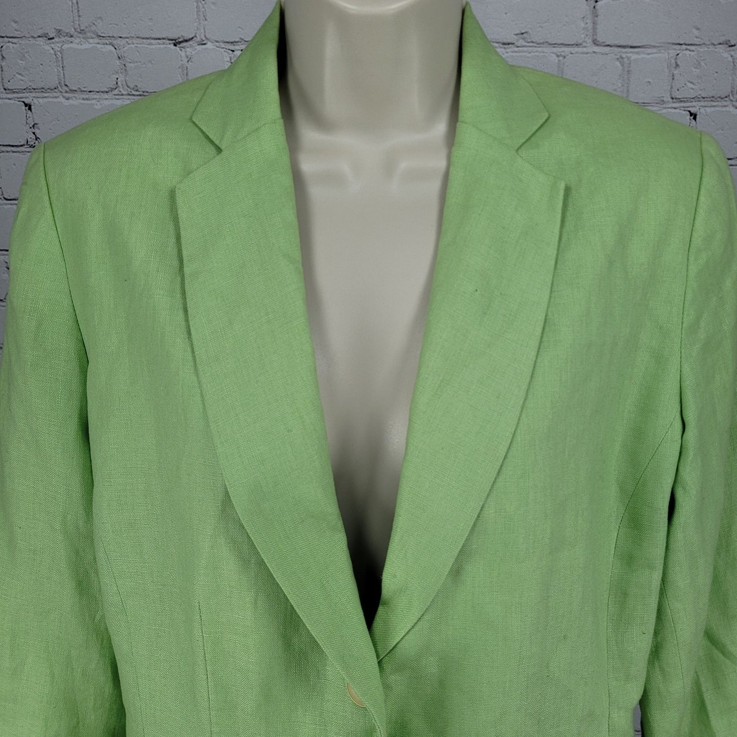 LL Bean Green 100% Linen 2 Button Notch Ventless Lined Blazer Suit Jacket 12R