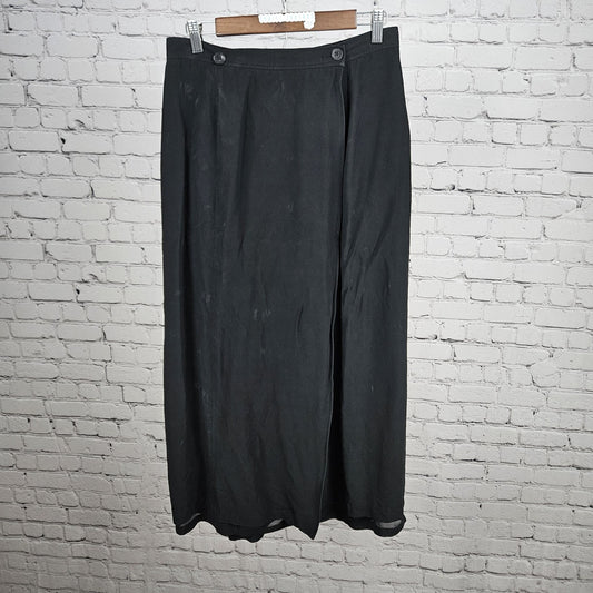 VTG Banana Republic Black 100% Silk Wrap Buttoned Lined Straight Long Skirt 12