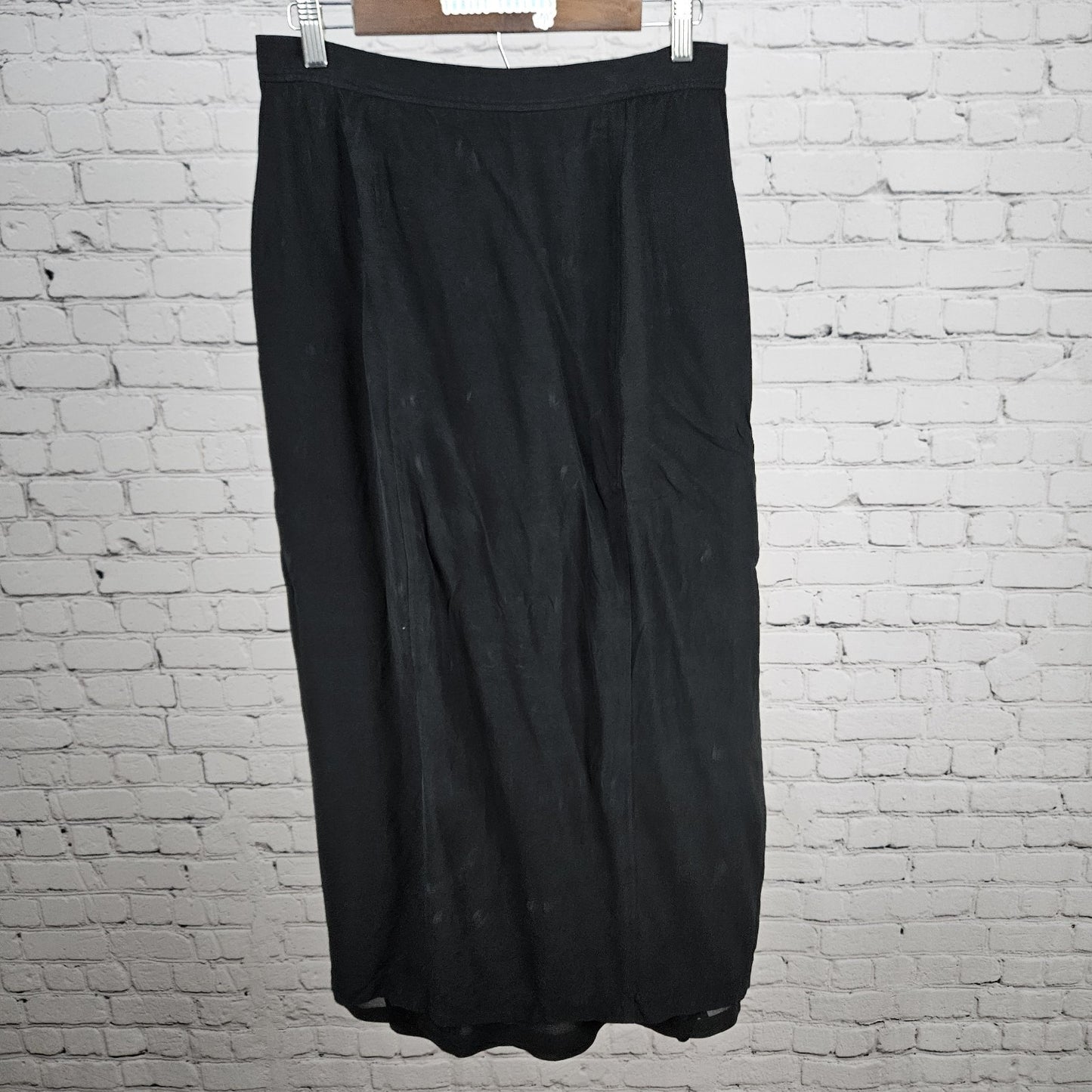 VTG Banana Republic Black 100% Silk Wrap Buttoned Lined Straight Long Skirt 12