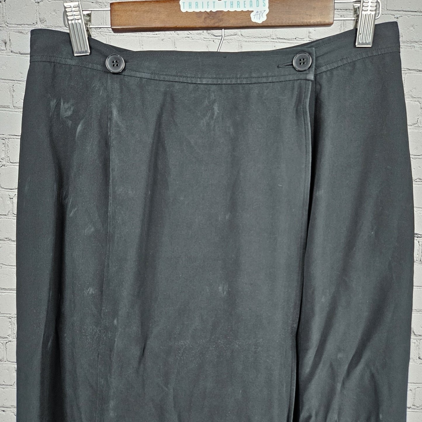 VTG Banana Republic Black 100% Silk Wrap Buttoned Lined Straight Long Skirt 12