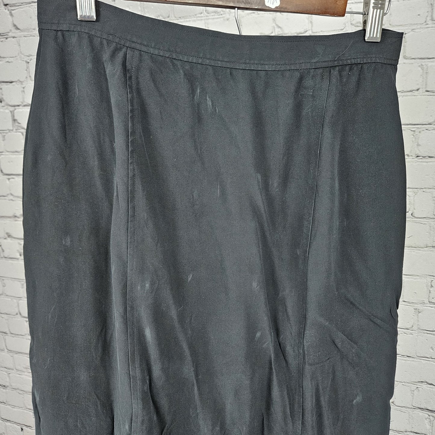 VTG Banana Republic Black 100% Silk Wrap Buttoned Lined Straight Long Skirt 12