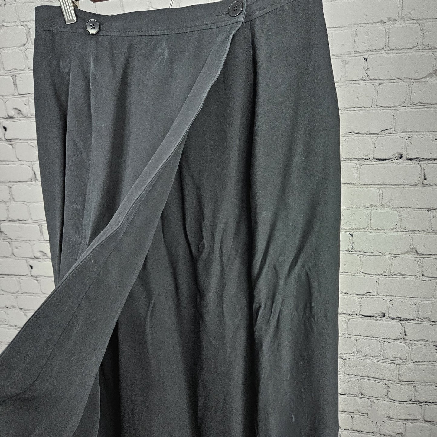 VTG Banana Republic Black 100% Silk Wrap Buttoned Lined Straight Long Skirt 12