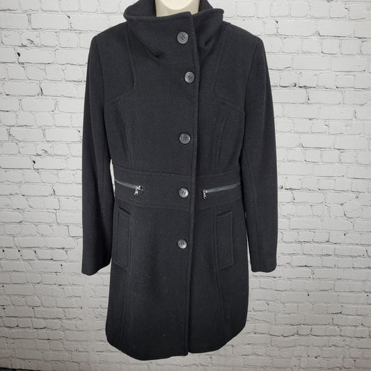 Marc New York Andrew Marc Black Wool Blend Buttoned Pockets Over Coat Size 10