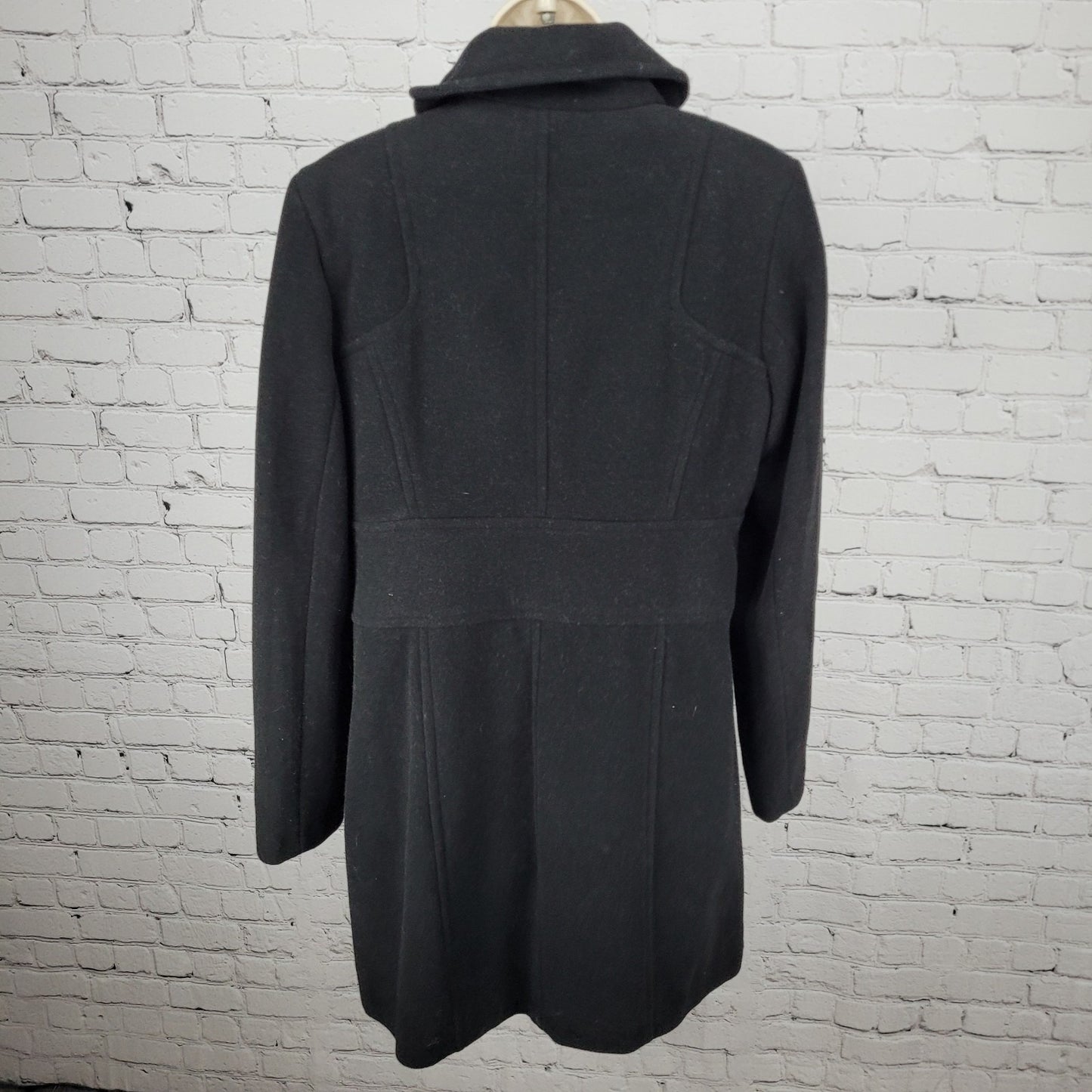 Marc New York Andrew Marc Black Wool Blend Buttoned Pockets Over Coat Size 10