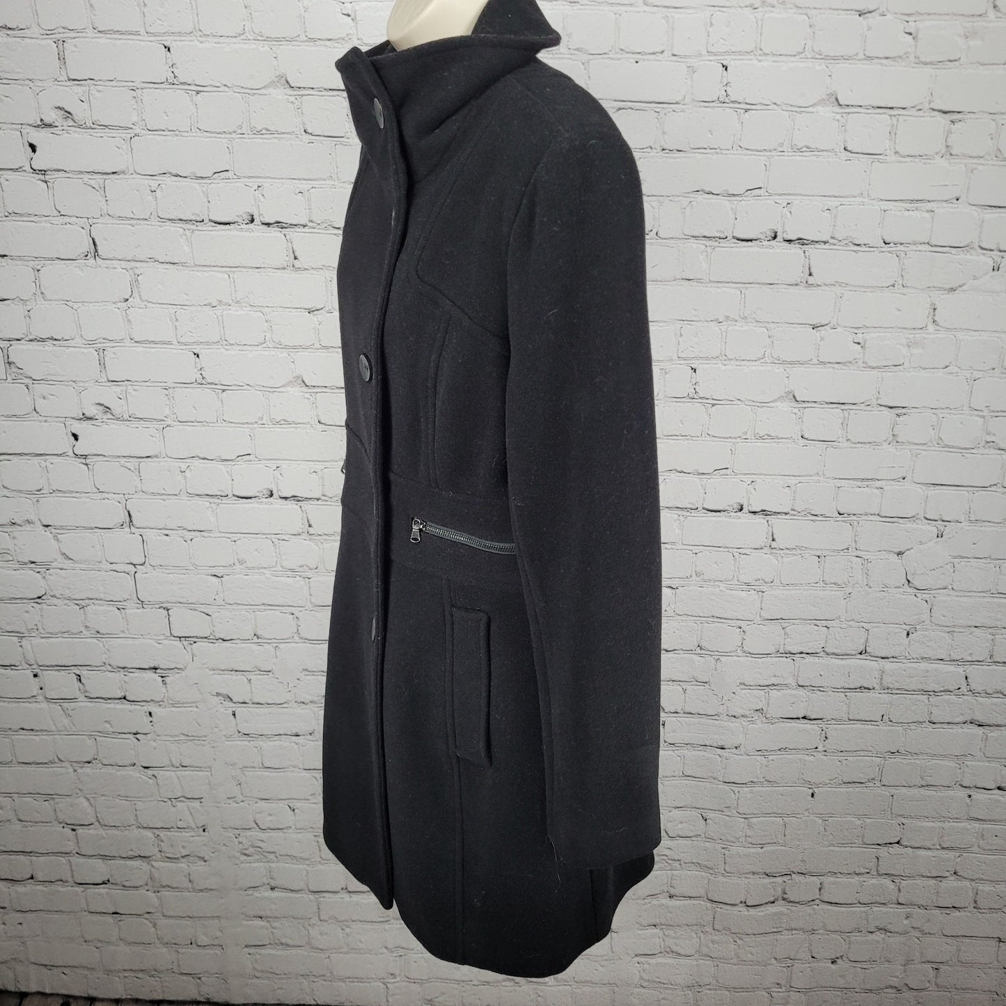 Marc New York Andrew Marc Black Wool Blend Buttoned Pockets Over Coat Size 10